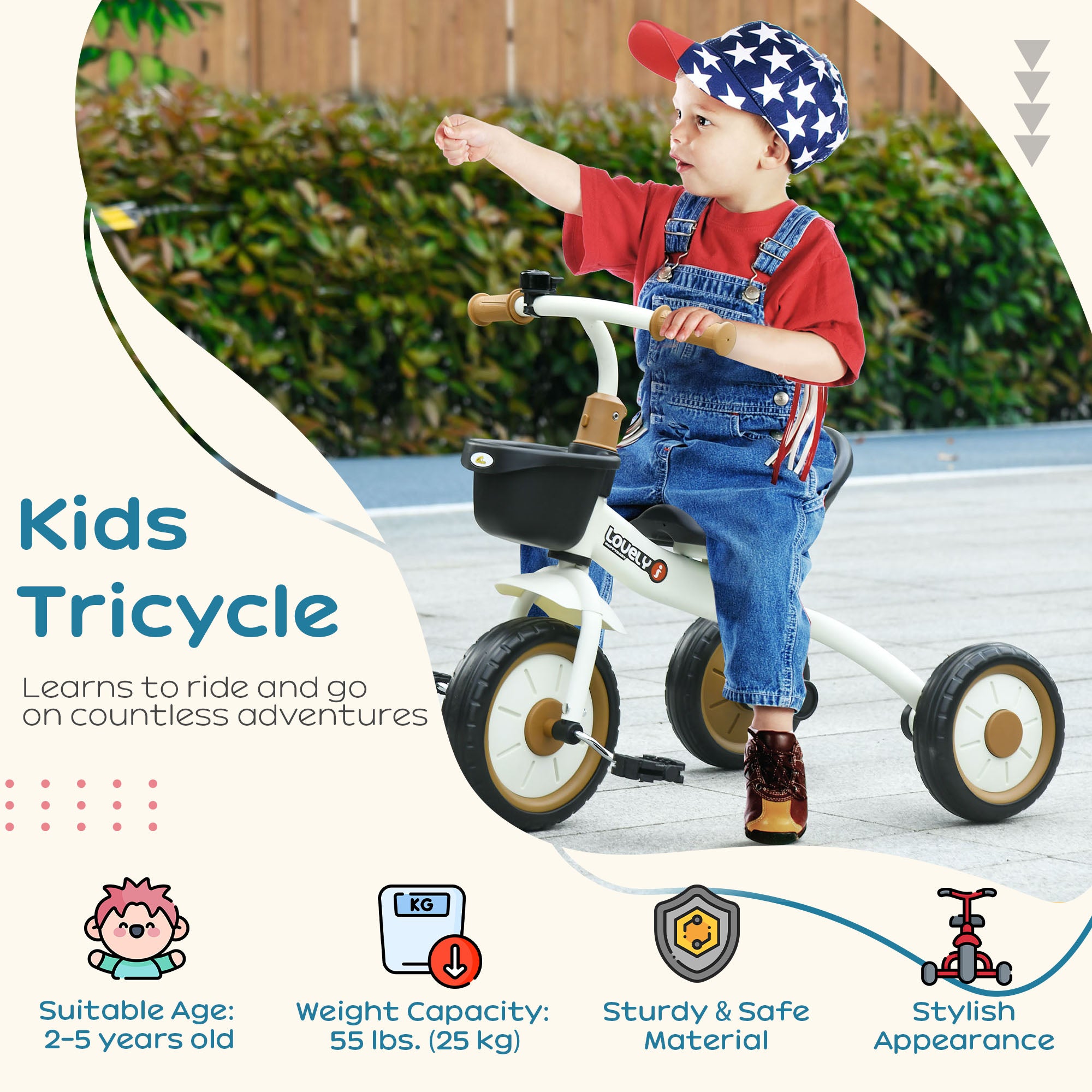 Kids Tricycle with Basket and Bell
