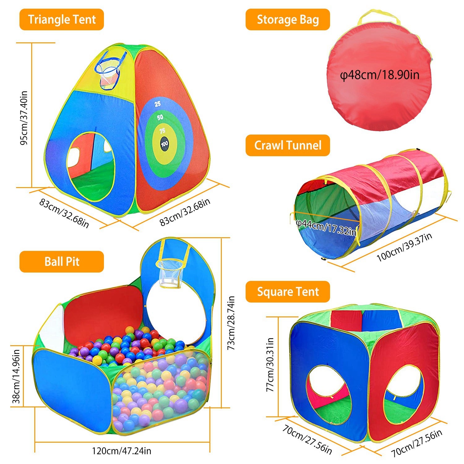 Kids Ball Pit Tents and Crawl Tunnels Set 5pcs