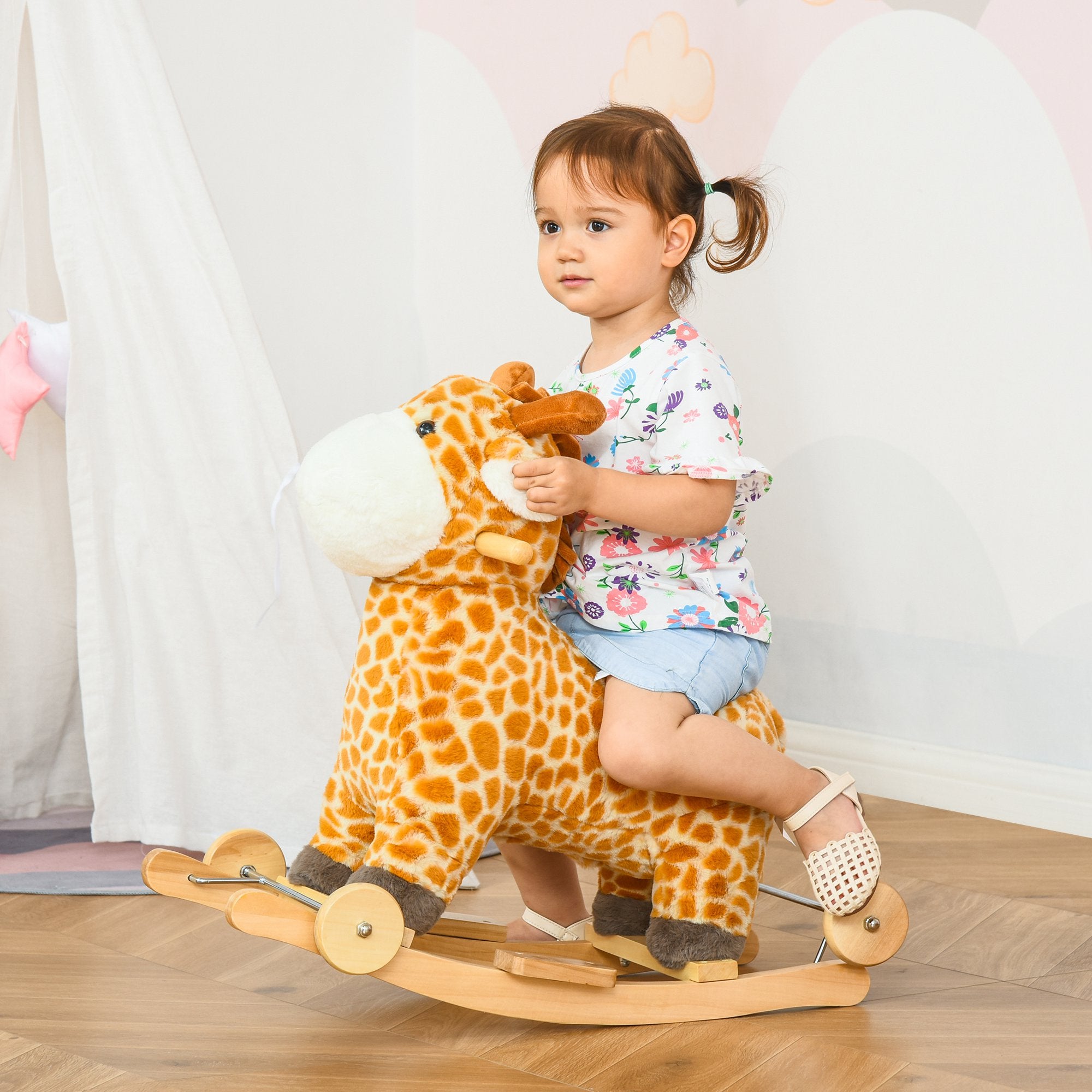 Kids Giraffe Rocking Horse and Rolling Ride-On