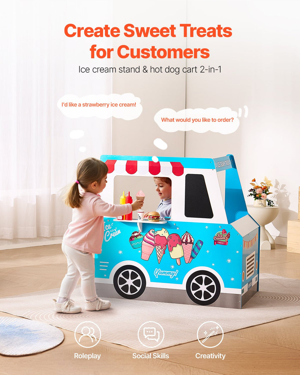Kids Wooden Ice Cream Truck Playset 25pcs