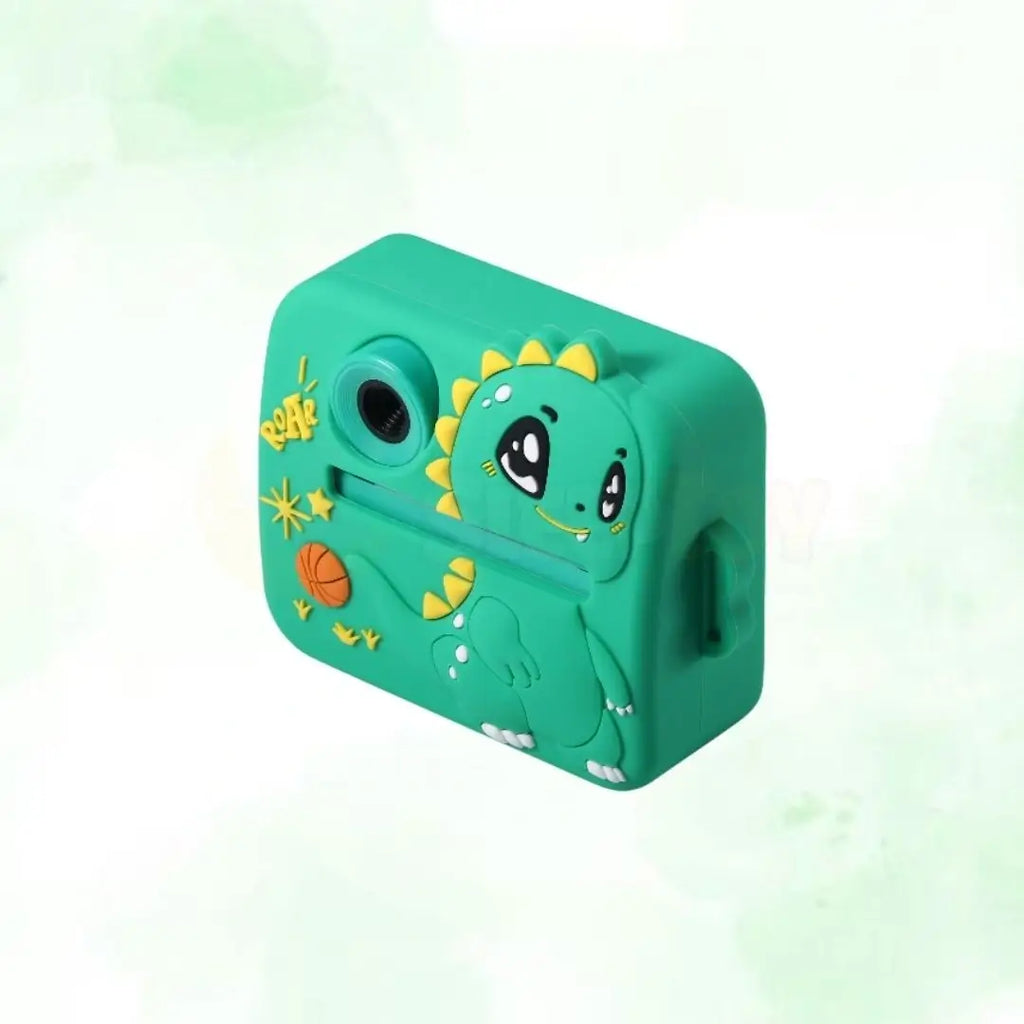 Dinosaur Instant Print Camera 48MP for kids ages 3–10 – instant print camera with HD photo and video, dual selfie lens, and ink-free black & white printing. Encourages creativity, screen-free exploration, and fun memory-making with a safe non-toxic dinosaur design.