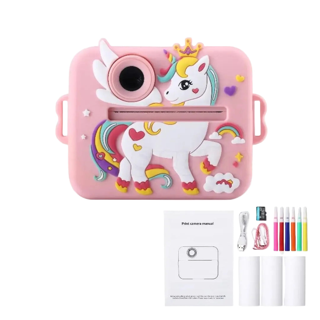 Unicorn Instant Print Camera 48MP for kids ages 3–10 – instant print camera with HD photo and video, dual selfie lens, and ink-free black & white printing. Encourages creativity, screen-free play, and fun memory-making with safe non-toxic materials.