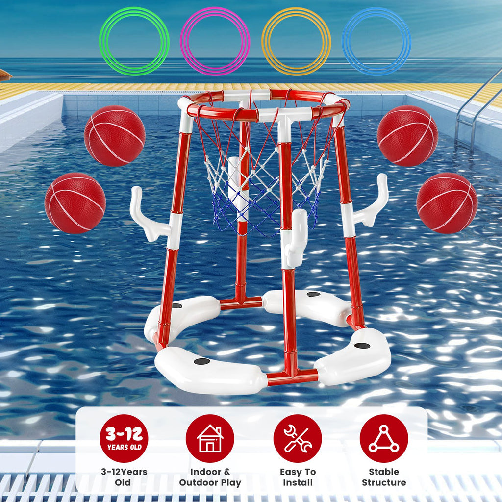 2-in-1 Floating Pool Basketball Hoop & Ring Toss Set