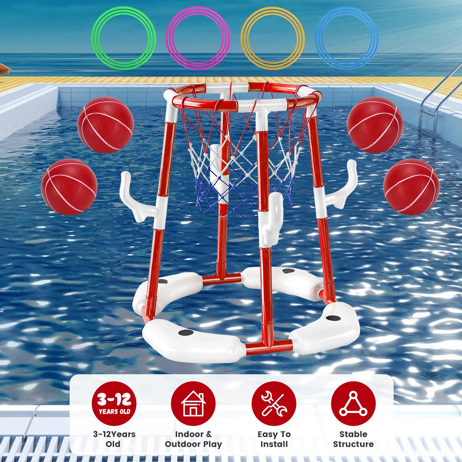 2-in-1 Floating Pool Basketball Hoop & Ring Toss Set