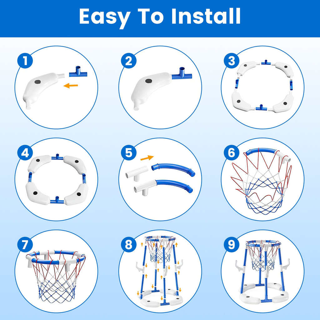 2-in-1 Floating Pool Basketball Hoop & Ring Toss Set