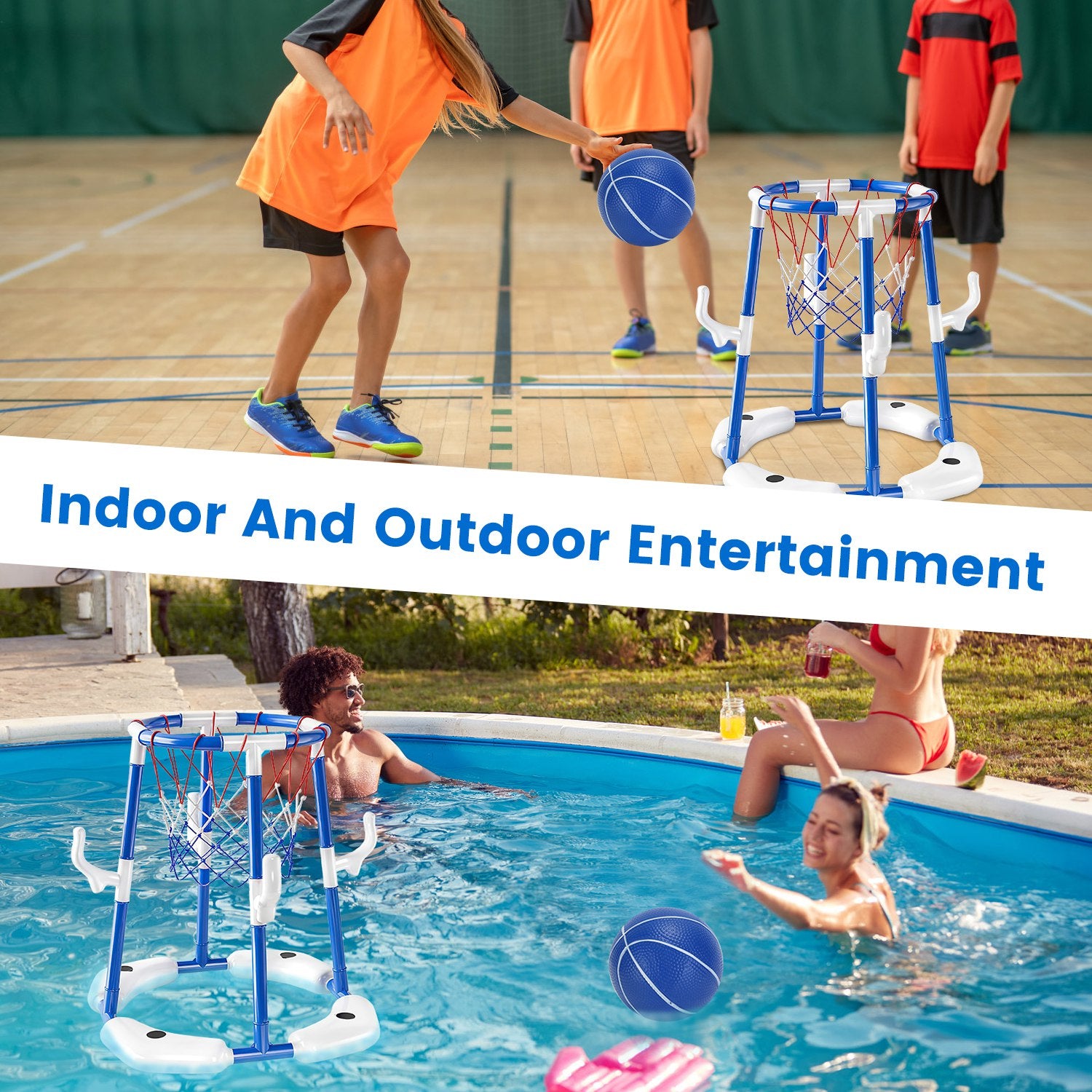 2-in-1 Floating Pool Basketball Hoop & Ring Toss Set