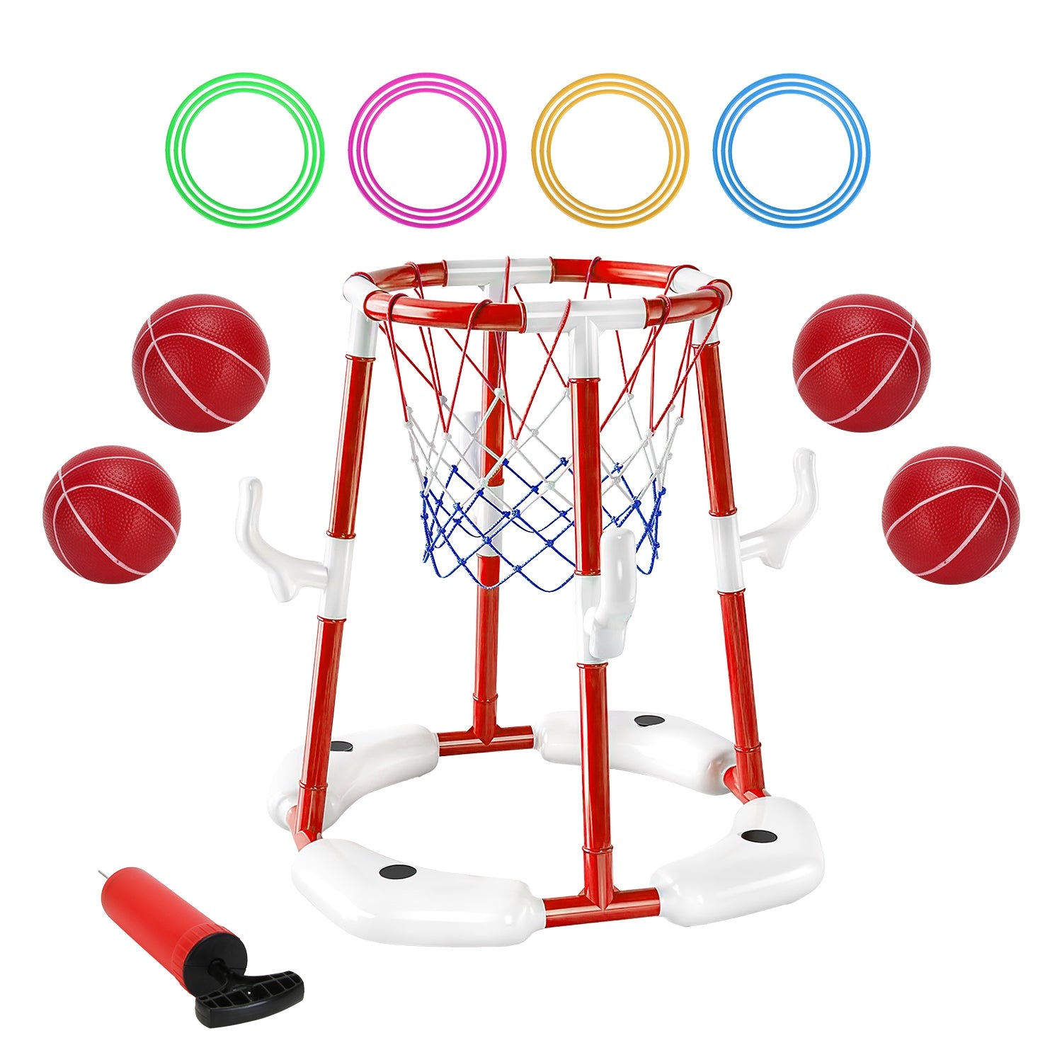 2-in-1 Floating Pool Basketball Hoop & Ring Toss Set