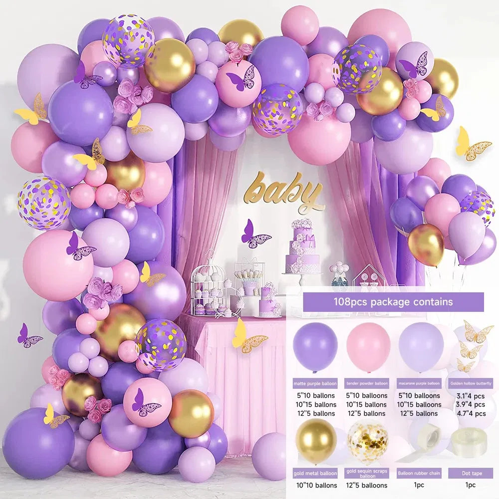 Purple & Pink Butterfly Balloon Arch Kit