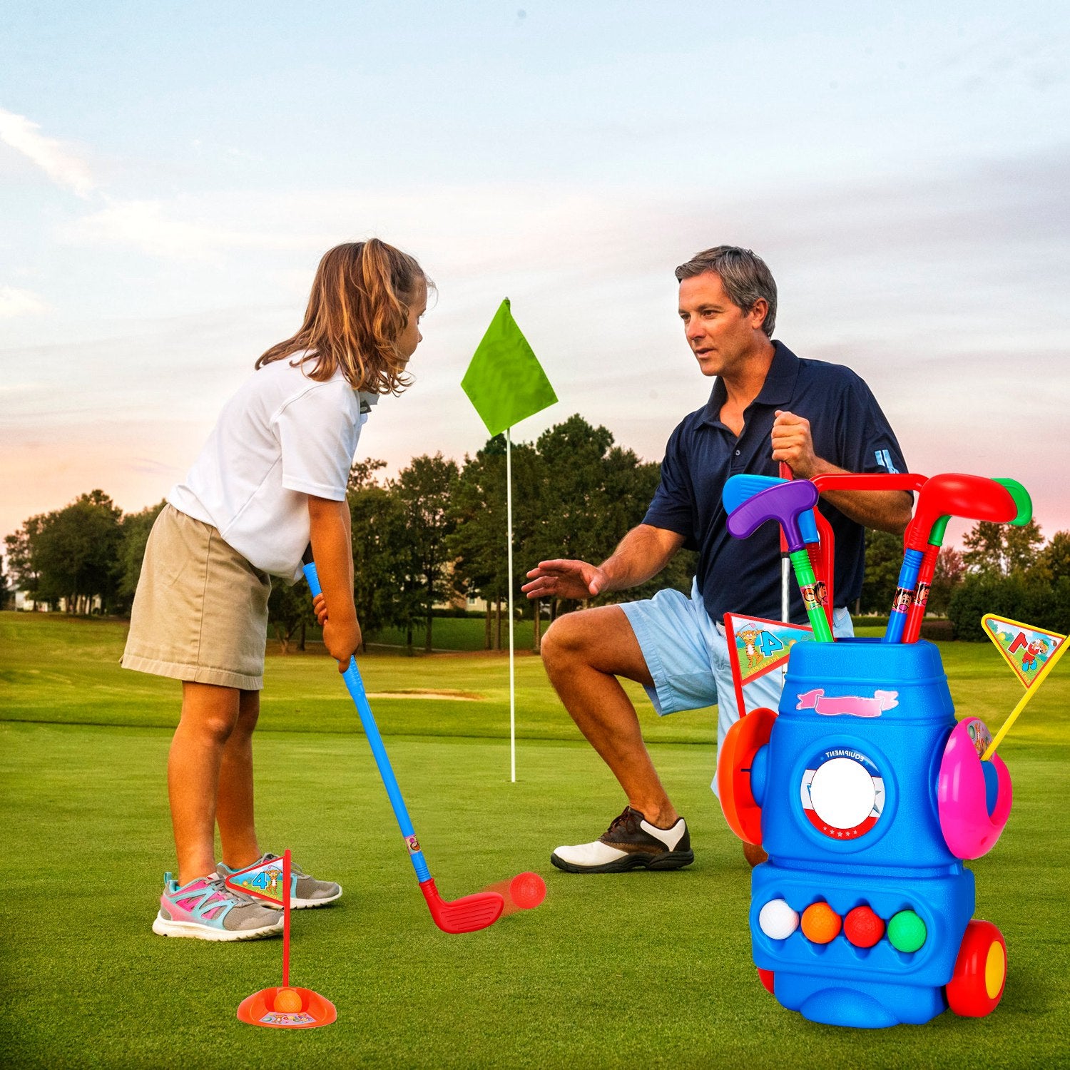 Kids Golf Toy Set with Portable Cart