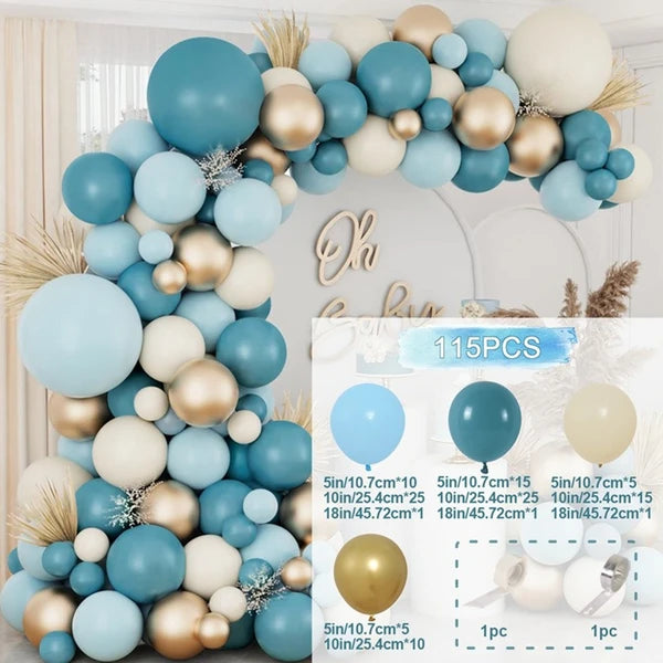 Dusty Blue & Gold Balloon Arch Kit 138pcs
