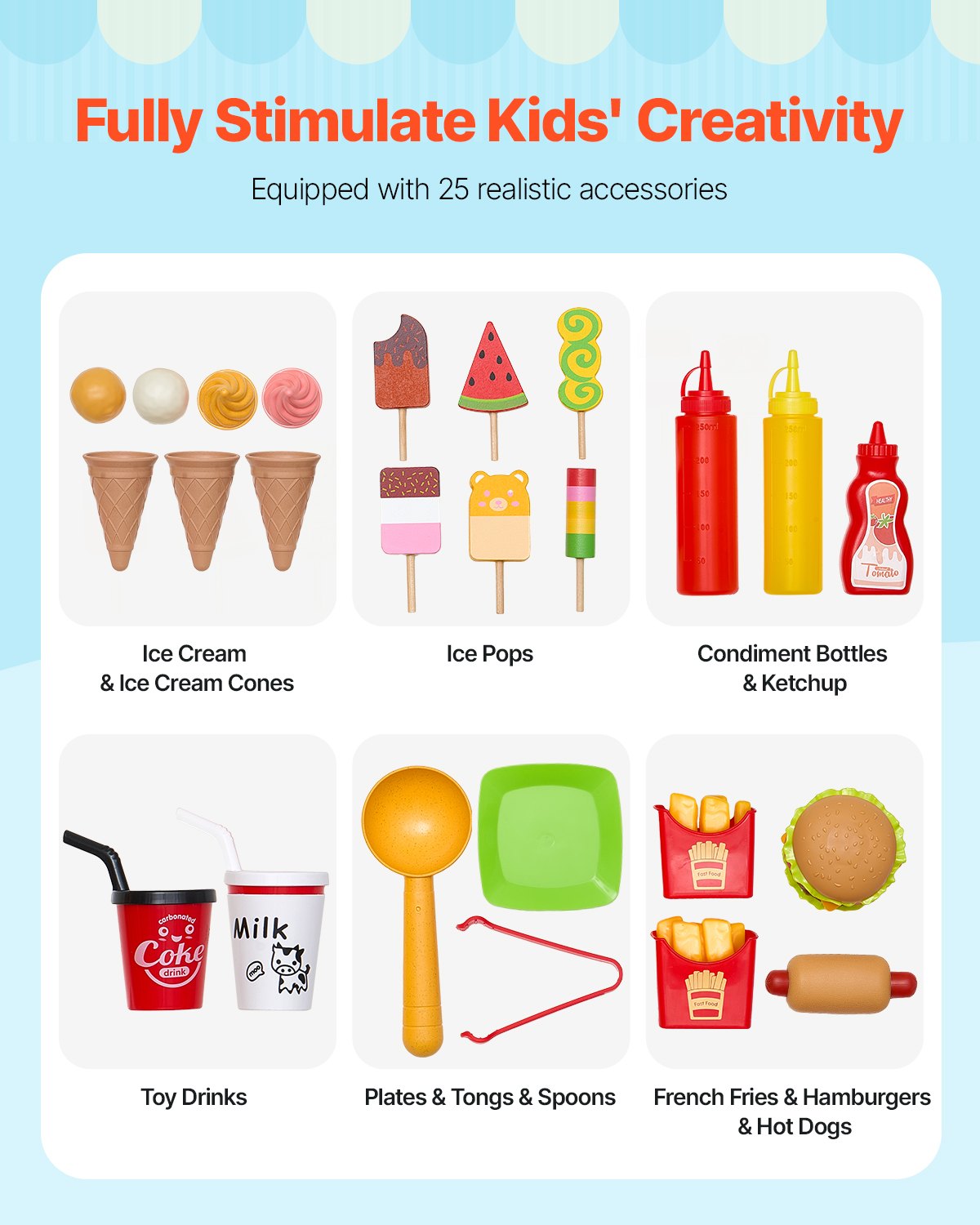 Kids Wooden Ice Cream Truck Playset 25pcs