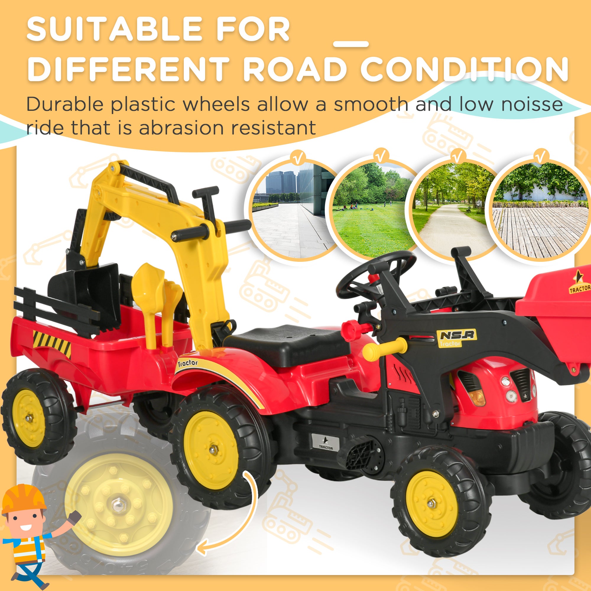 Kids Ride-on Excavator Digger with Trailer