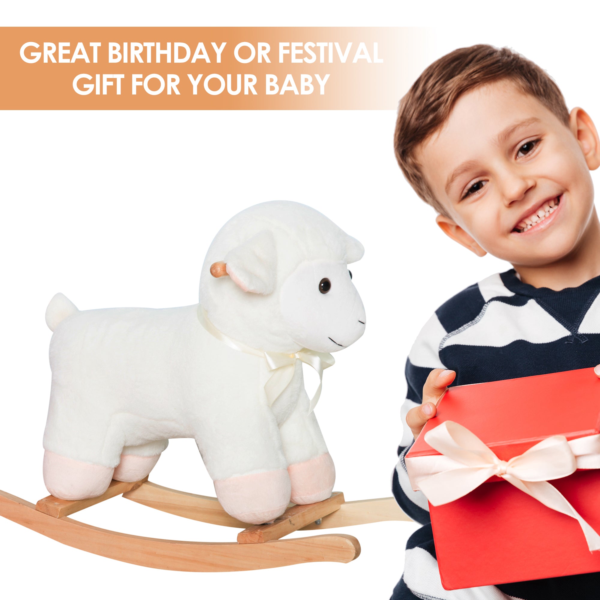 Kids Lamb Rocking Horse with Wood Base