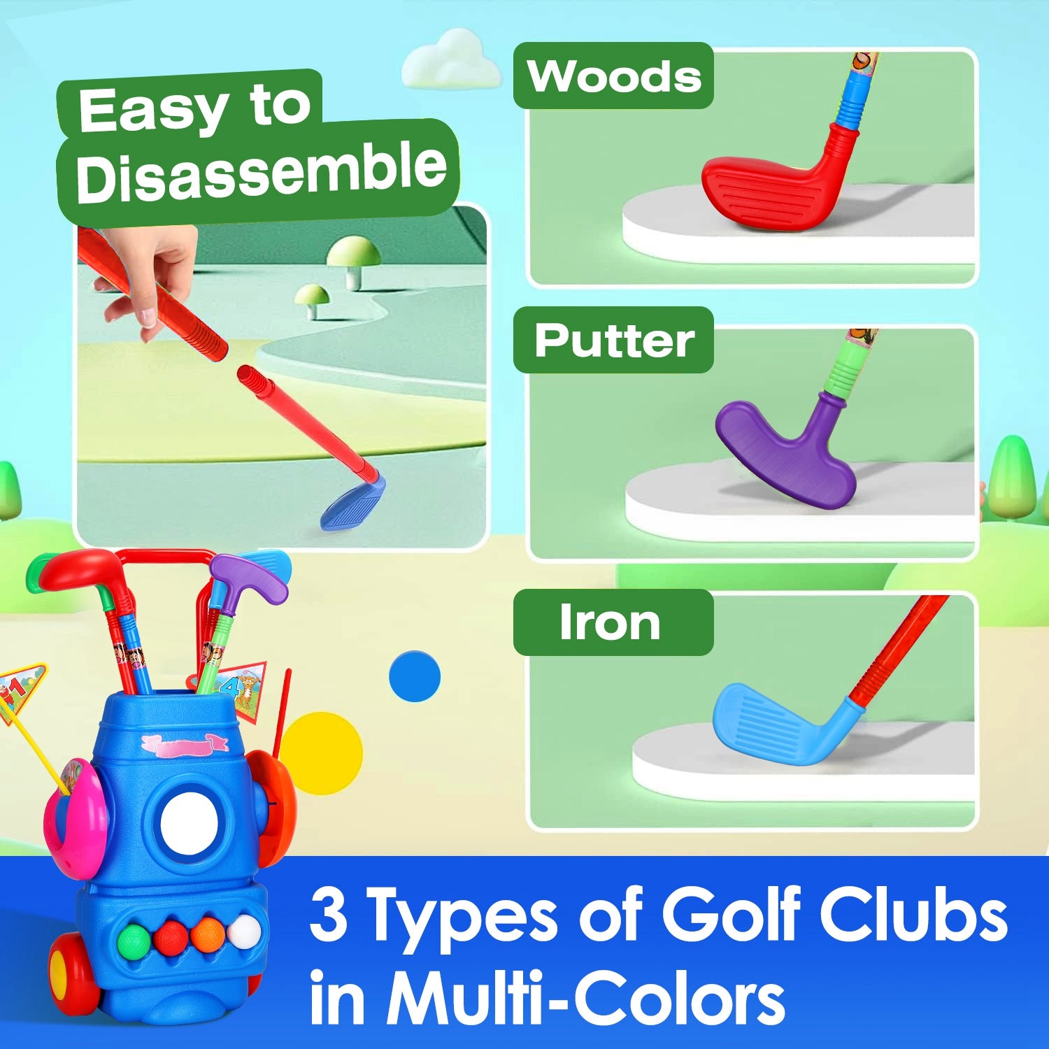 Kids Golf Toy Set with Portable Cart