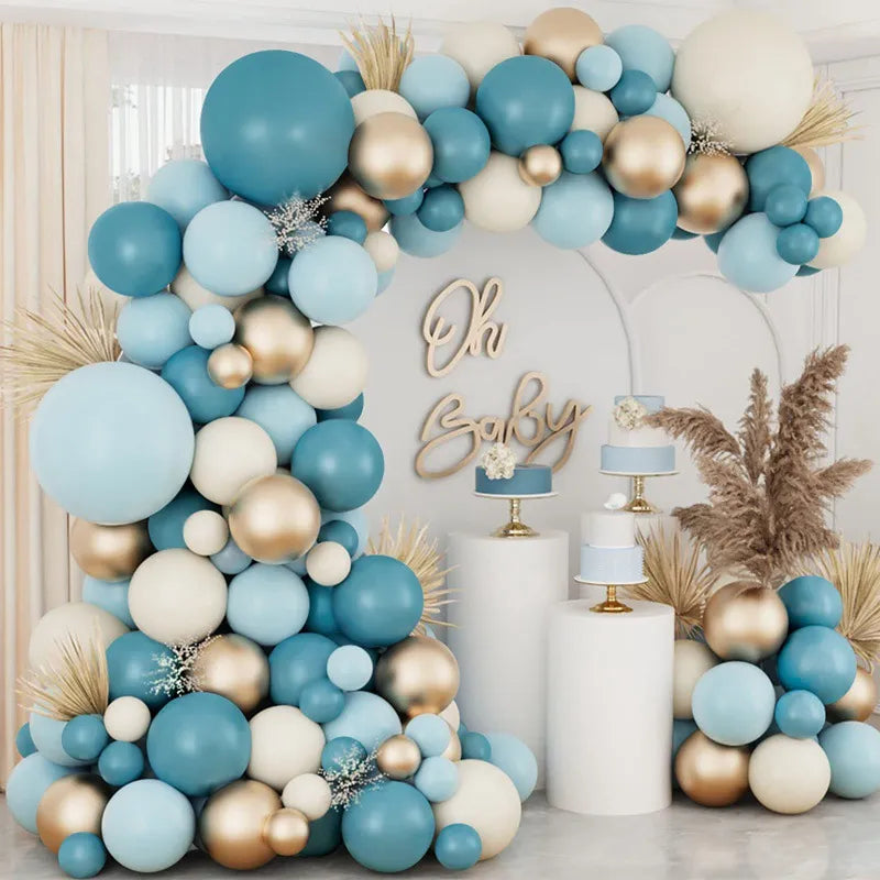 Dusty Blue & Gold Balloon Arch Kit 138pcs