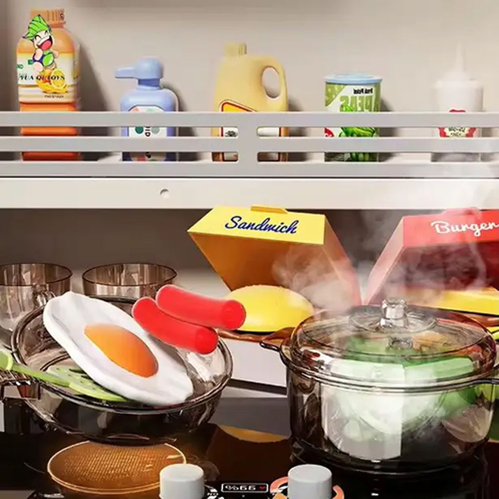 Kids Kitchen Playset 68 pcs – interactive pretend play kitchen with realistic cooking sounds, cookware, utensils, and safe non-toxic materials. Encourages creativity, independence, organization, and hours of screen-free fun for kids.