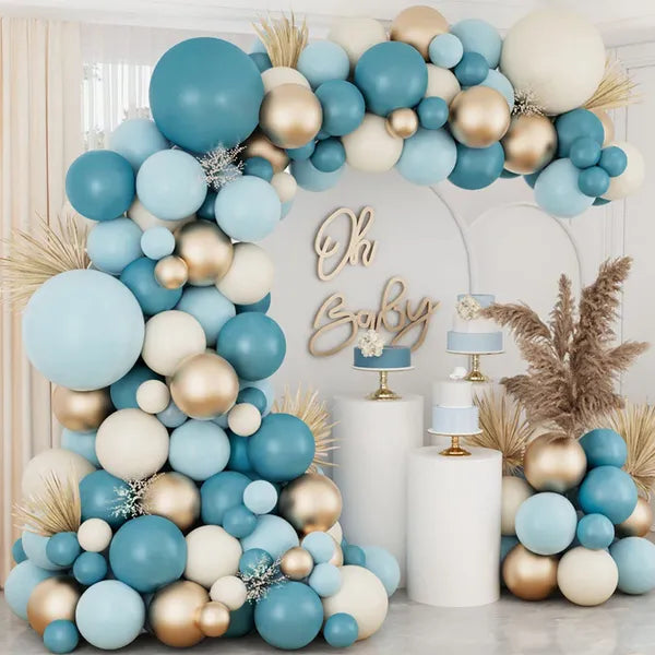 Dusty Blue & Gold Balloon Arch Kit 138pcs