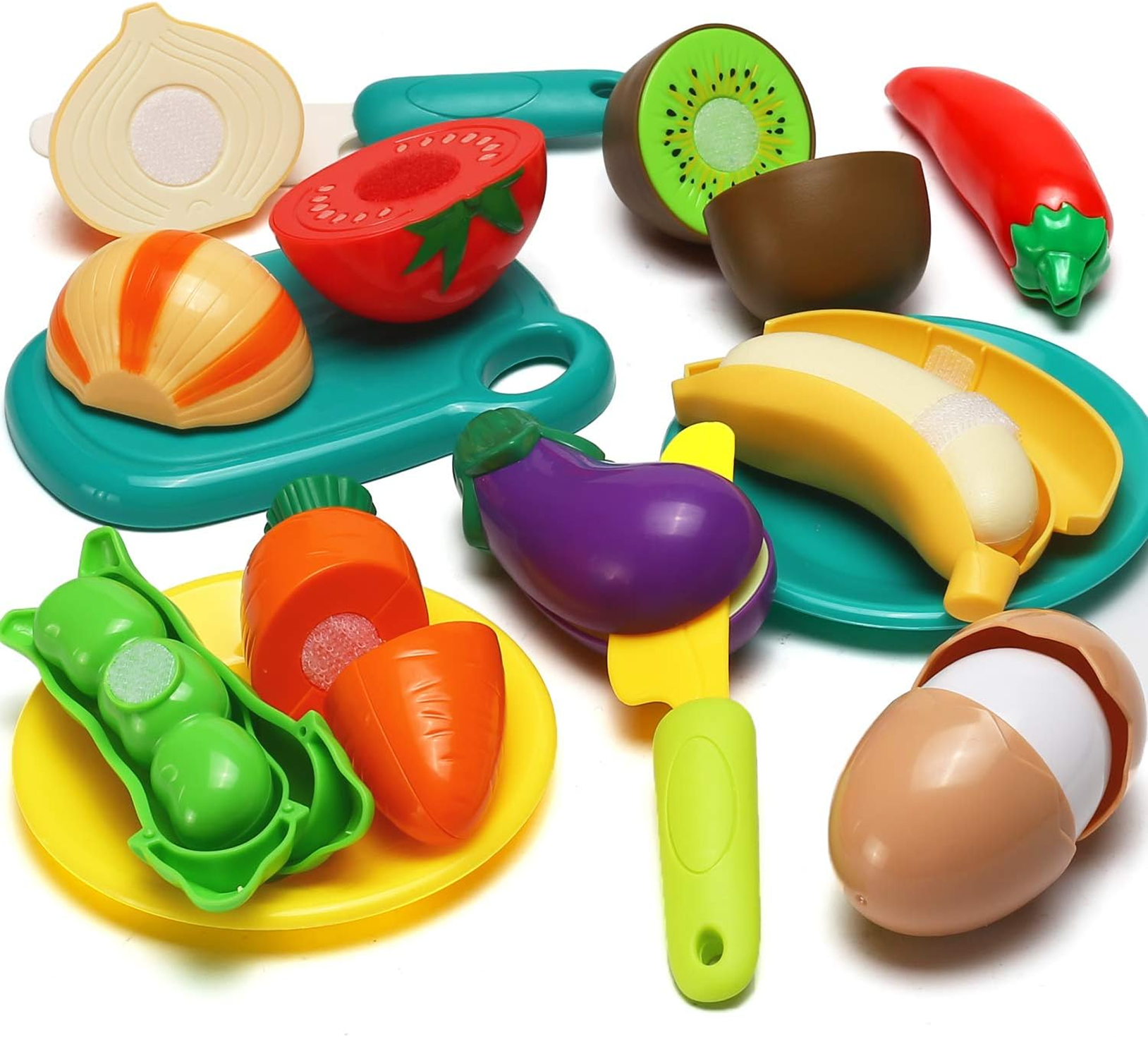 Food Basket Toy 33 pcs for kids ages 3–10 – realistic pretend food set with fruits, vegetables, and slicing accessories for interactive kitchen role-play. Encourages creativity, fine motor skills, coordination, and screen-free imaginative play with safe non-toxic materials.