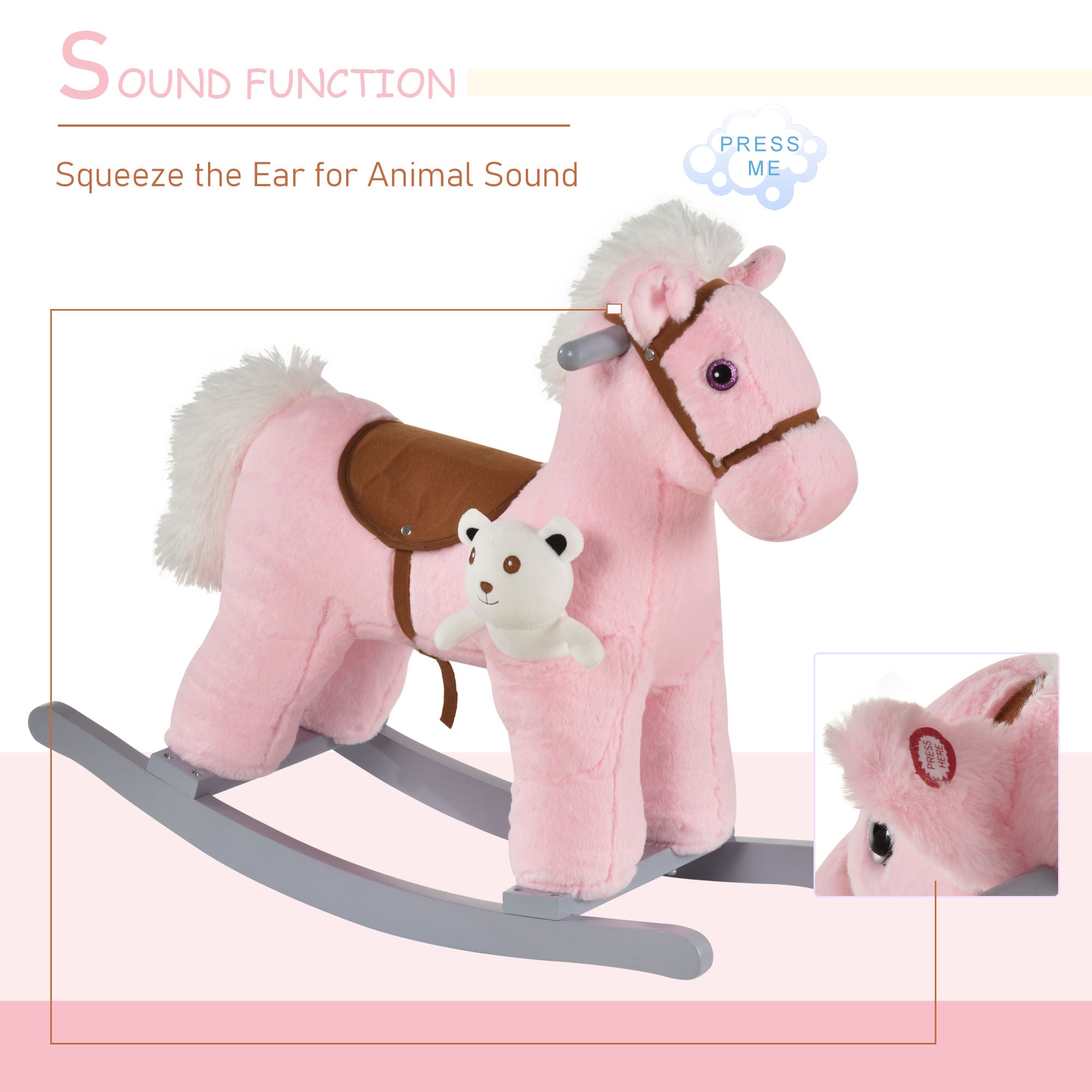 Kids Plush Rocking Horse with Bear Toy