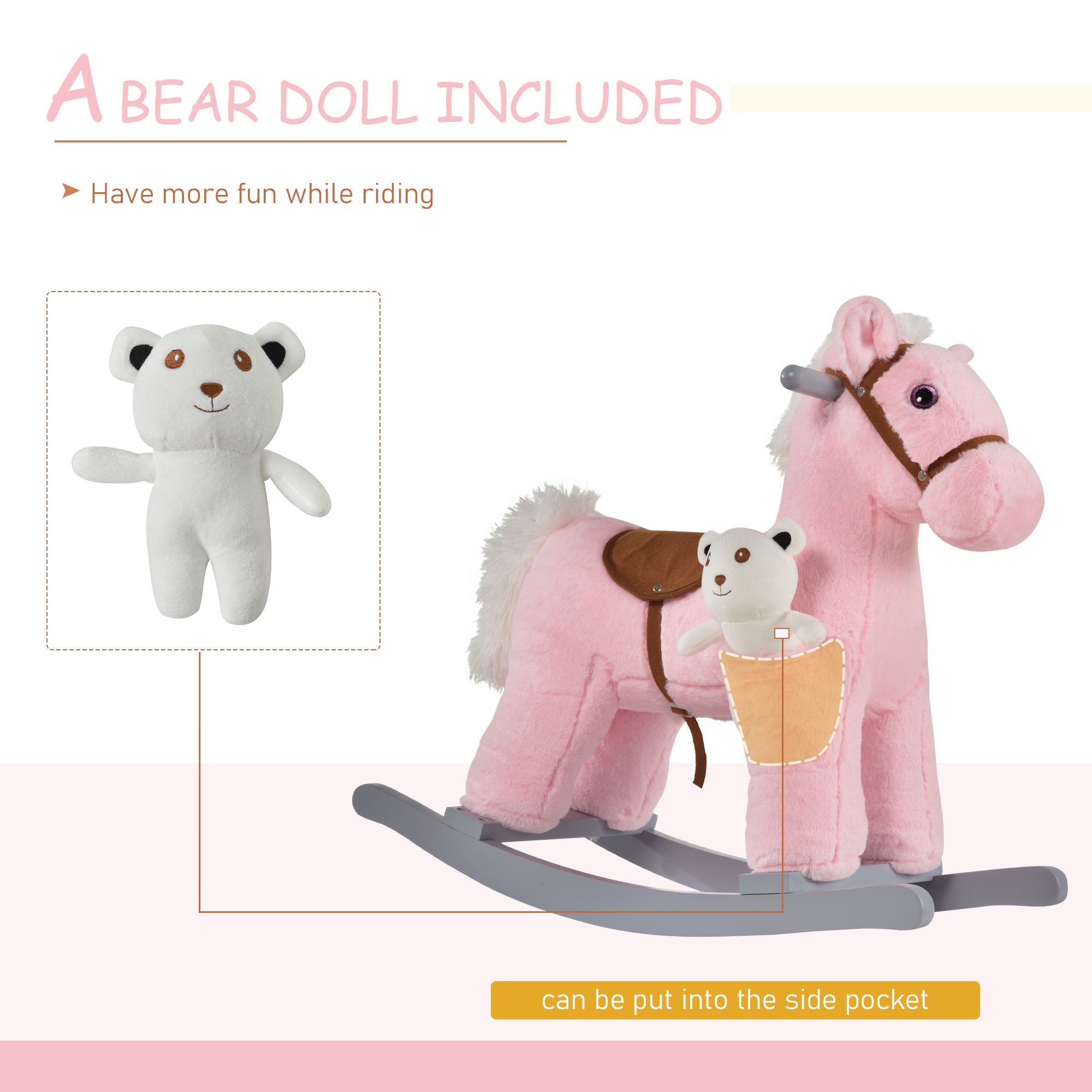 Kids Plush Rocking Horse with Bear Toy