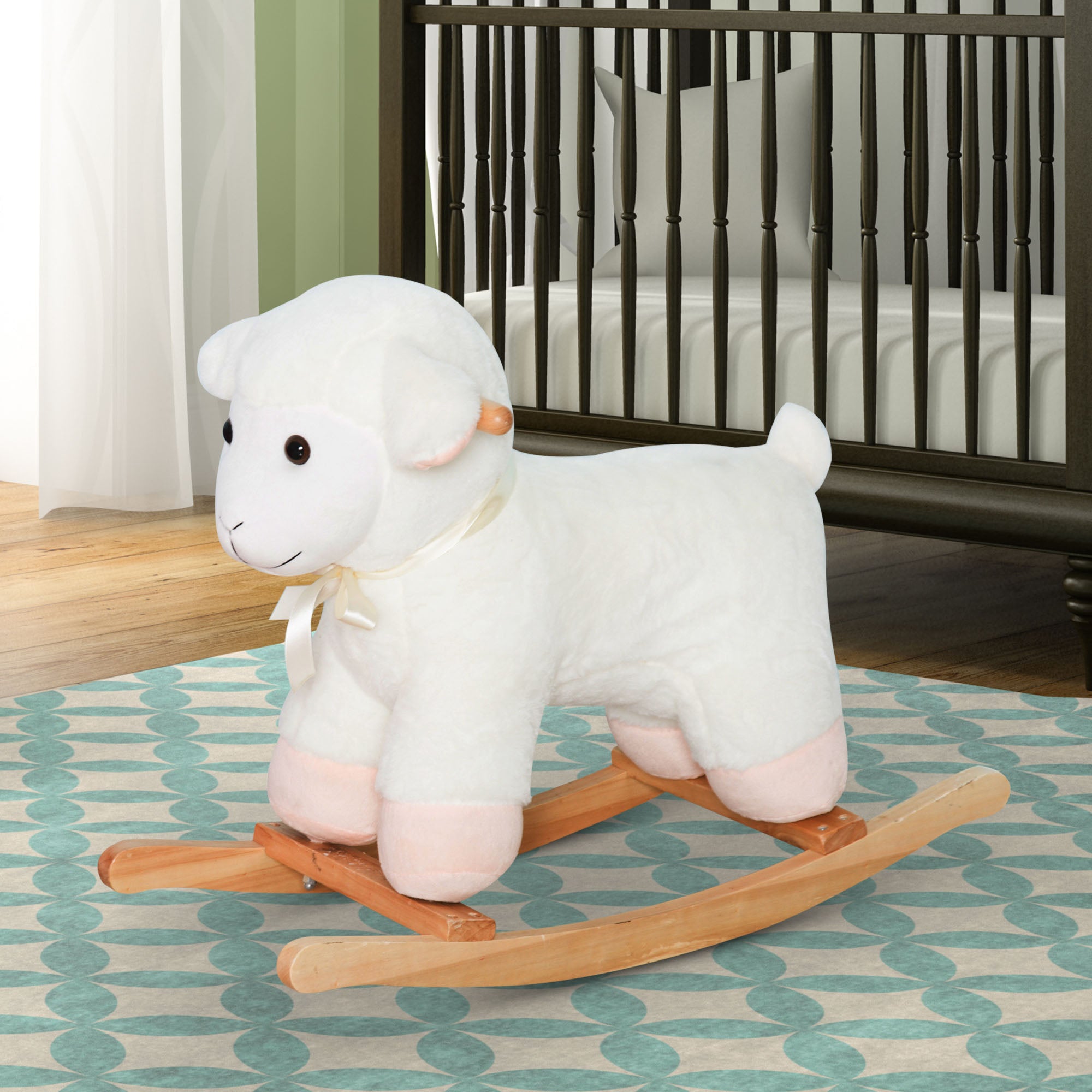 Kids Lamb Rocking Horse with Wood Base