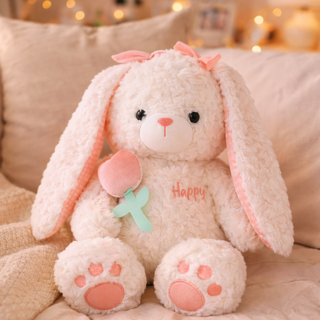 Plush Bunny 14 inch for kids ages 3–10 – ultra-soft stuffed bunny designed for comfort, sleep support, and emotional security at home or on the go. Encourages calmness, relaxation, and a sense of safety with safe non-toxic materials and a timeless nursery design.