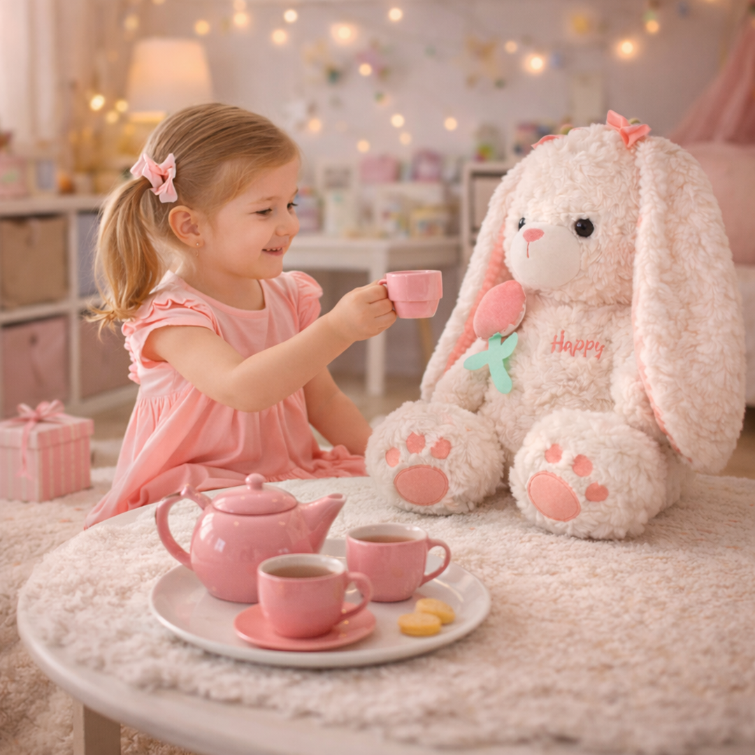 Plush Bunny 14 inch for kids ages 3–10 – ultra-soft stuffed bunny designed for comfort, sleep support, and emotional security at home or on the go. Encourages calmness, relaxation, and a sense of safety with safe non-toxic materials and a timeless nursery design.