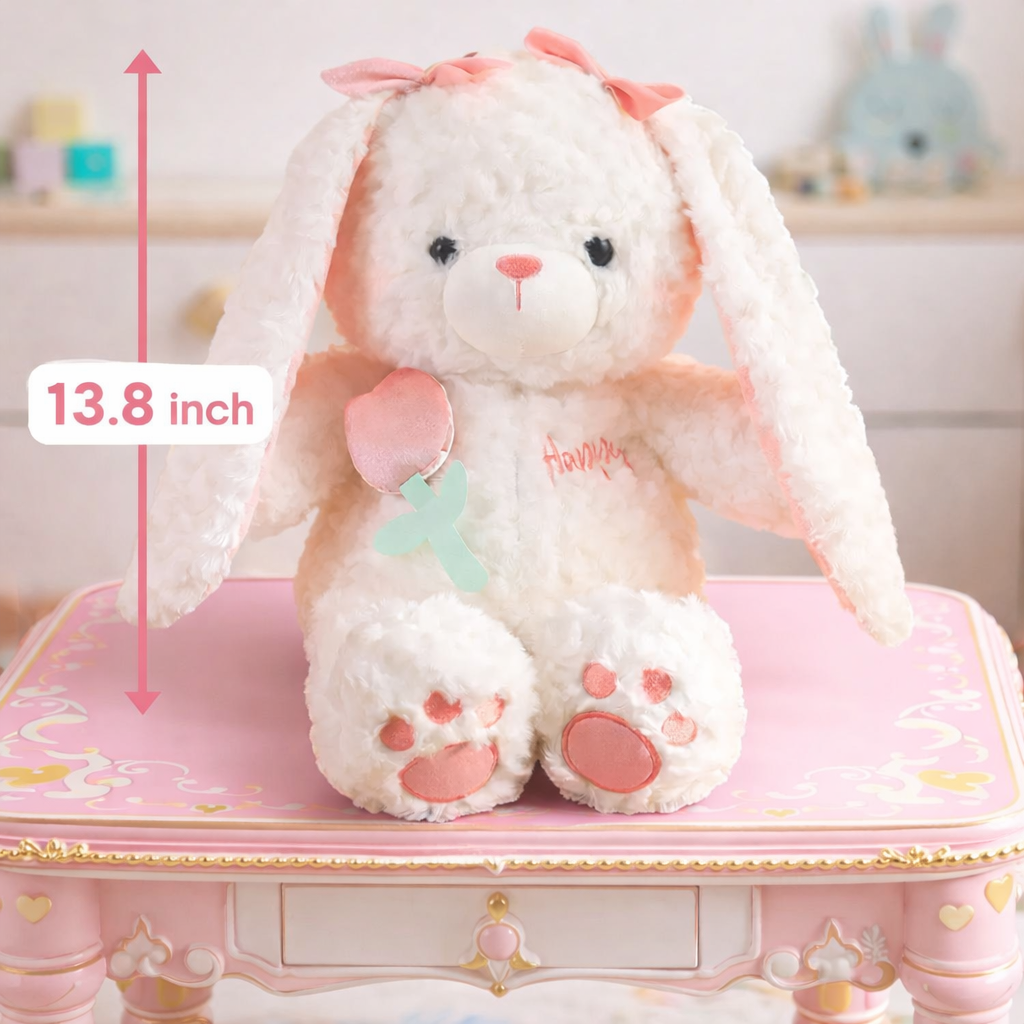 Plush Bunny 14 inch for kids ages 3–10 – ultra-soft stuffed bunny designed for comfort, sleep support, and emotional security at home or on the go. Encourages calmness, relaxation, and a sense of safety with safe non-toxic materials and a timeless nursery design.
