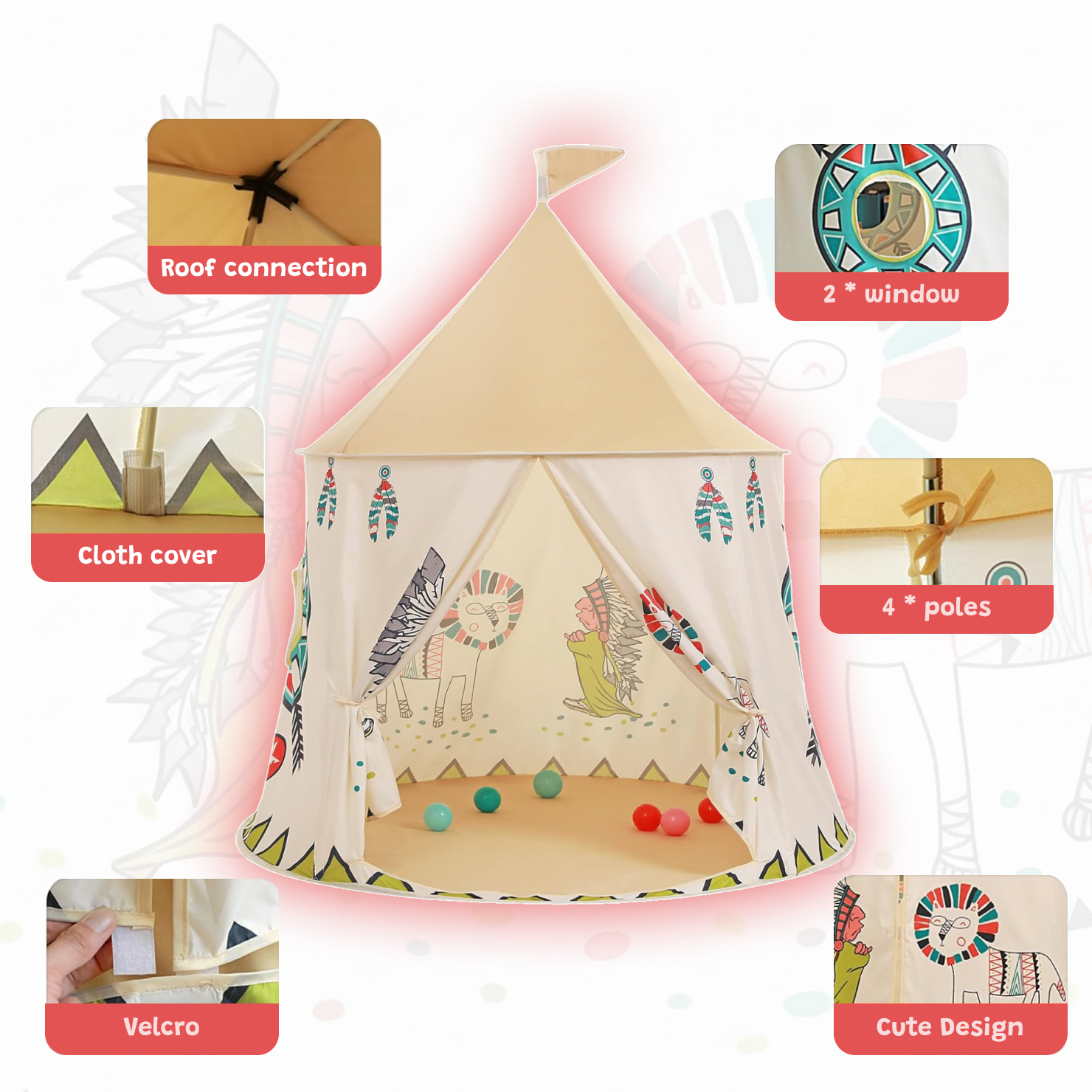 Kids Teepee Tent for kids ages 3–10 – cozy indoor play tent that creates a private space for reading, quiet games, and imaginative play. Encourages independence, relaxation, and screen-free calm time with safe non-toxic breathable materials and a modern kid-friendly design.