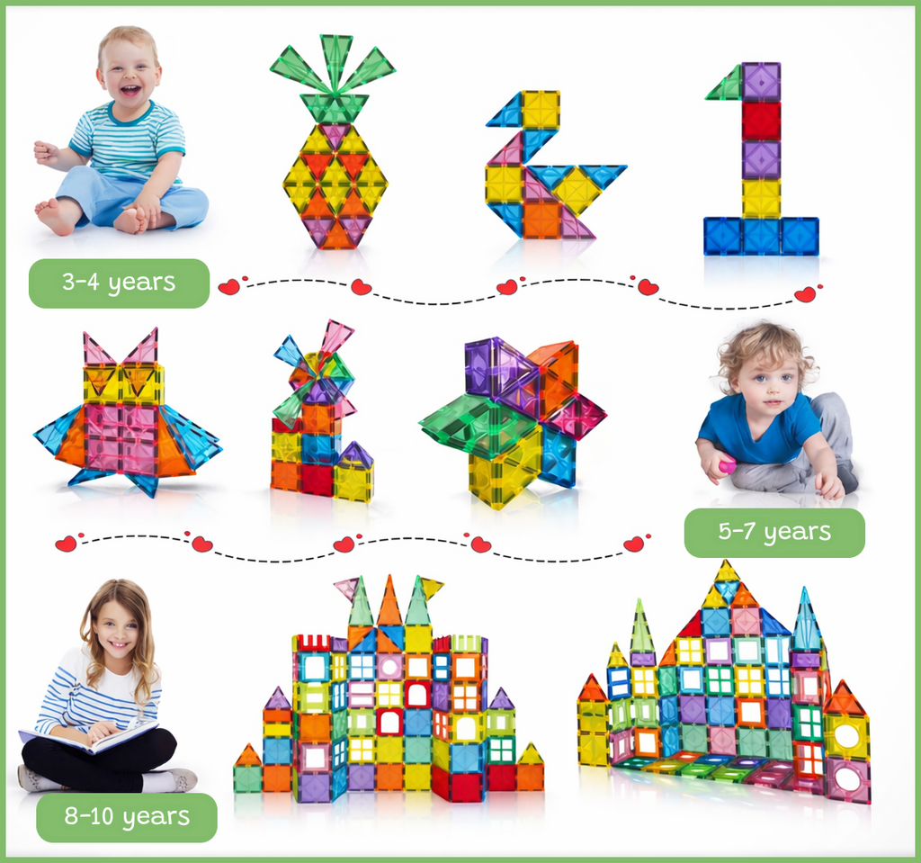 STEM Magnetic Tiles Set 100 pcs for kids ages 3–10 – magnetic building construction set for creating towers, castles, and 3D structures with strong colorful tiles. Supports STEM learning, geometry skills, creativity, and screen-free focused play with safe non-toxic materials.