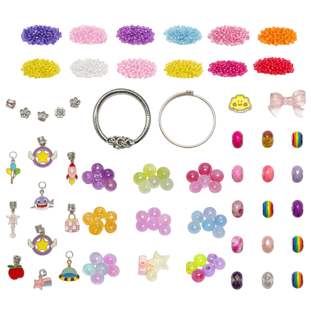 DIY Jewelry Kit 104 pcs for kids ages 6–10 – creative jewelry making set with beads, charms, and a heart mirror for designing unique wearable accessories. Encourages creativity, focus, fine motor skills, and screen-free independent play with safe non-toxic materials.