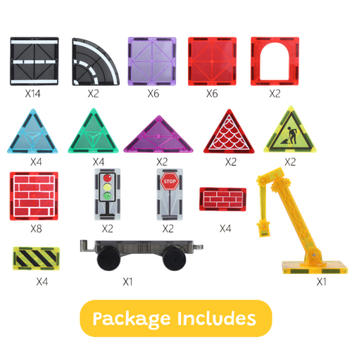 STEM Magnetic Race Track Set 70 pcs for kids ages 3–10 – magnetic building set for creating race tracks, vehicles, and town structures with snap-together blocks. Encourages STEM learning, spatial thinking, fine motor skills, and screen-free focused play with safe non-toxic materials