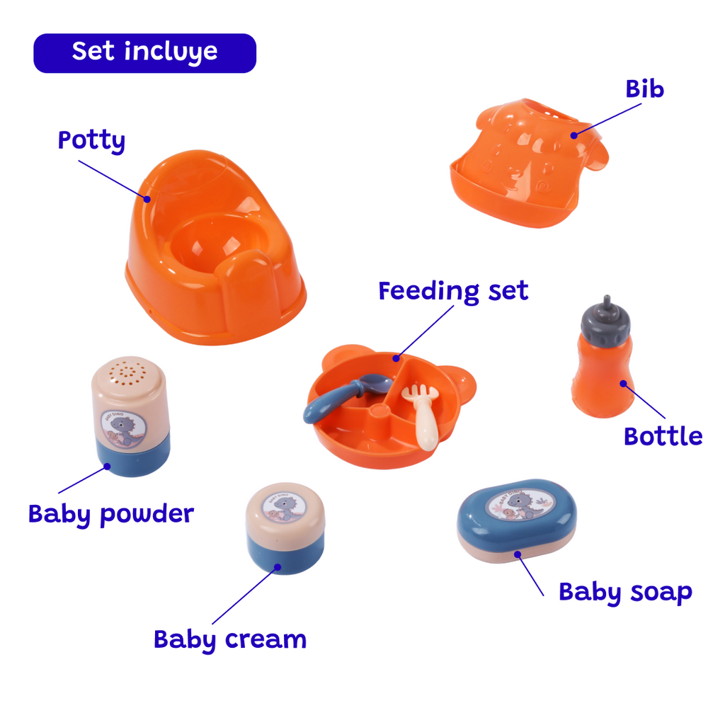 Doll Nursery Playset Blue for kids ages 3–10 – complete doll care set with crib, stroller, high chair, and accessories for realistic nurturing and role-play. Encourages empathy, imagination, and social skills through screen-free play with safe non-toxic materials.