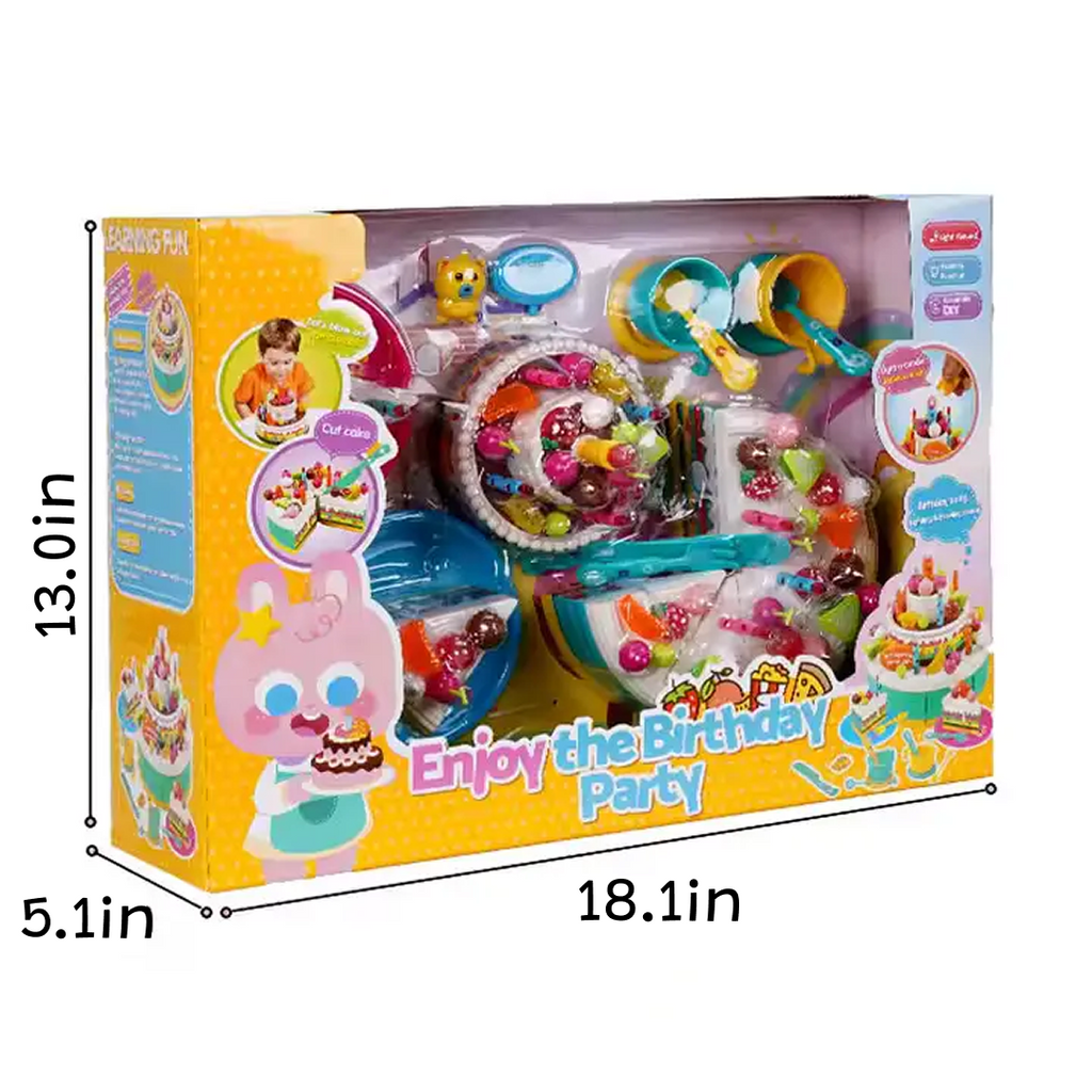 Birthday Cake Toy 2 pcs for kids ages 3–10 – interactive pretend cake set with LED candles, music, and sound effects for fun role-play celebrations. Encourages creativity, social skills, coordination, and screen-free imaginative play with safe non-toxic materials.