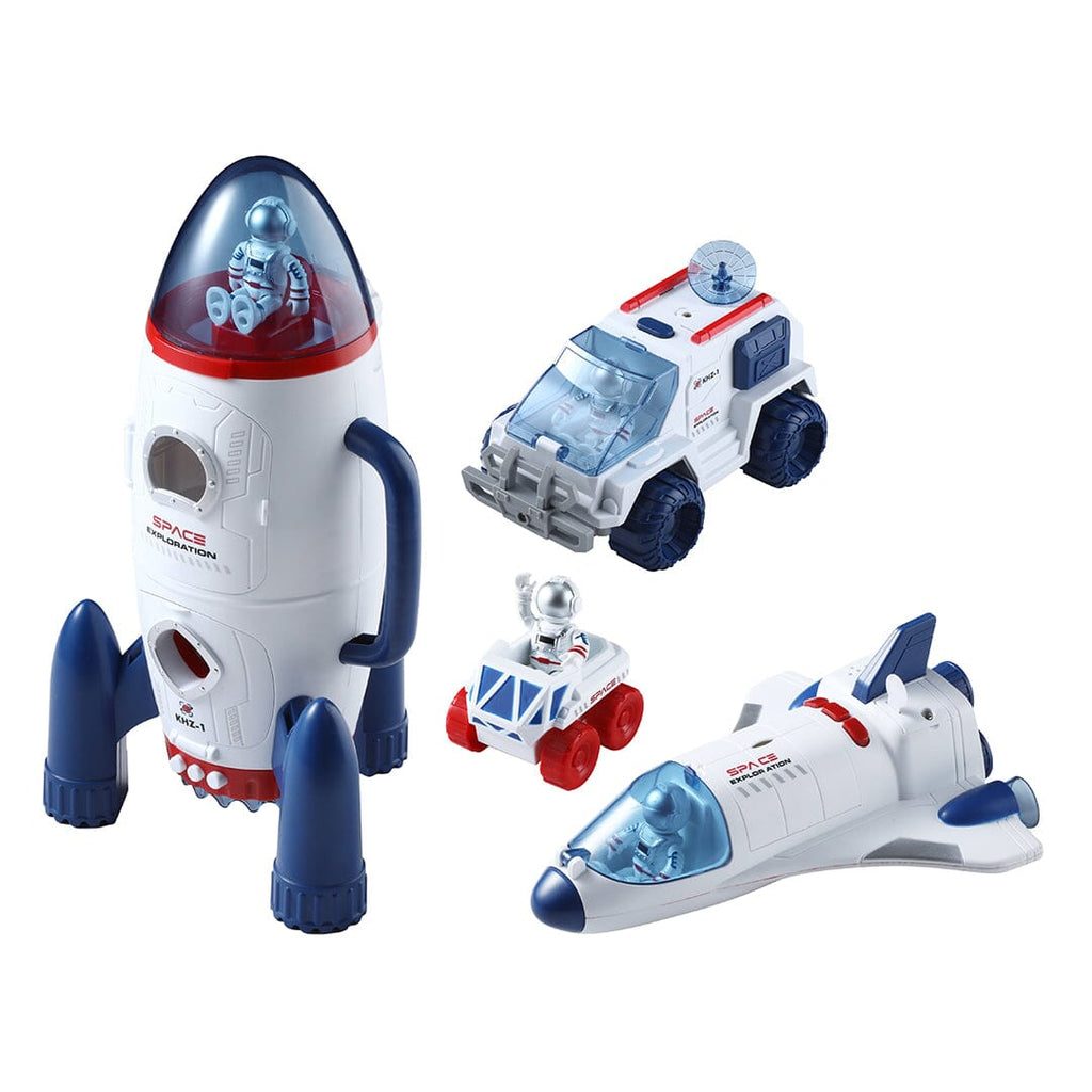 Space Rocket Playset 7 pcs for kids ages 3–10 – interactive space exploration set with rocket, shuttle, astronauts, and scout figures for imaginative missions. Encourages STEM learning, creativity, and screen-free independent play with safe non-toxic durable materials.