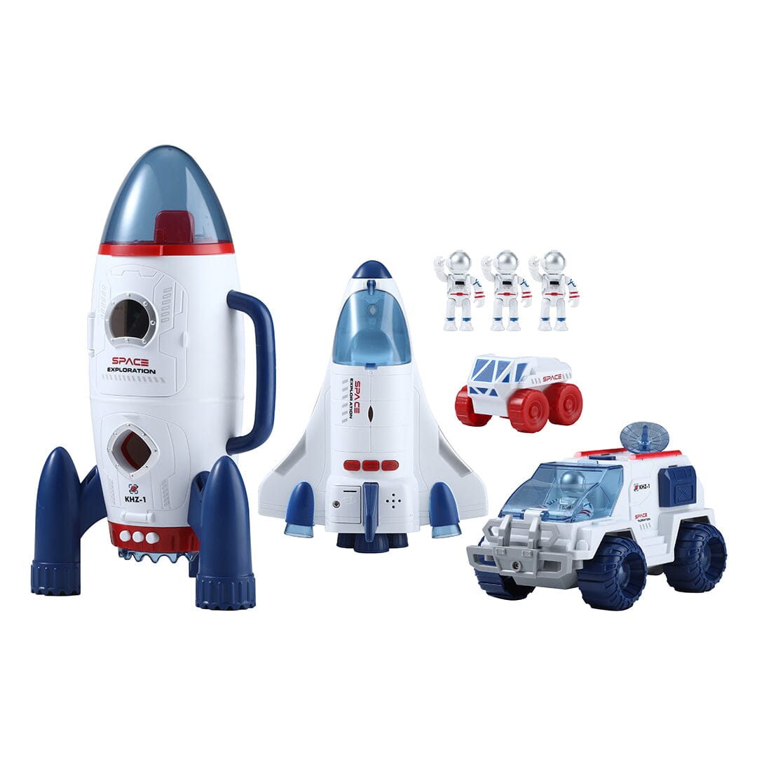 Space Rocket Playset 7 pcs for kids ages 3–10 – interactive space exploration set with rocket, shuttle, astronauts, and scout figures for imaginative missions. Encourages STEM learning, creativity, and screen-free independent play with safe non-toxic durable materials.