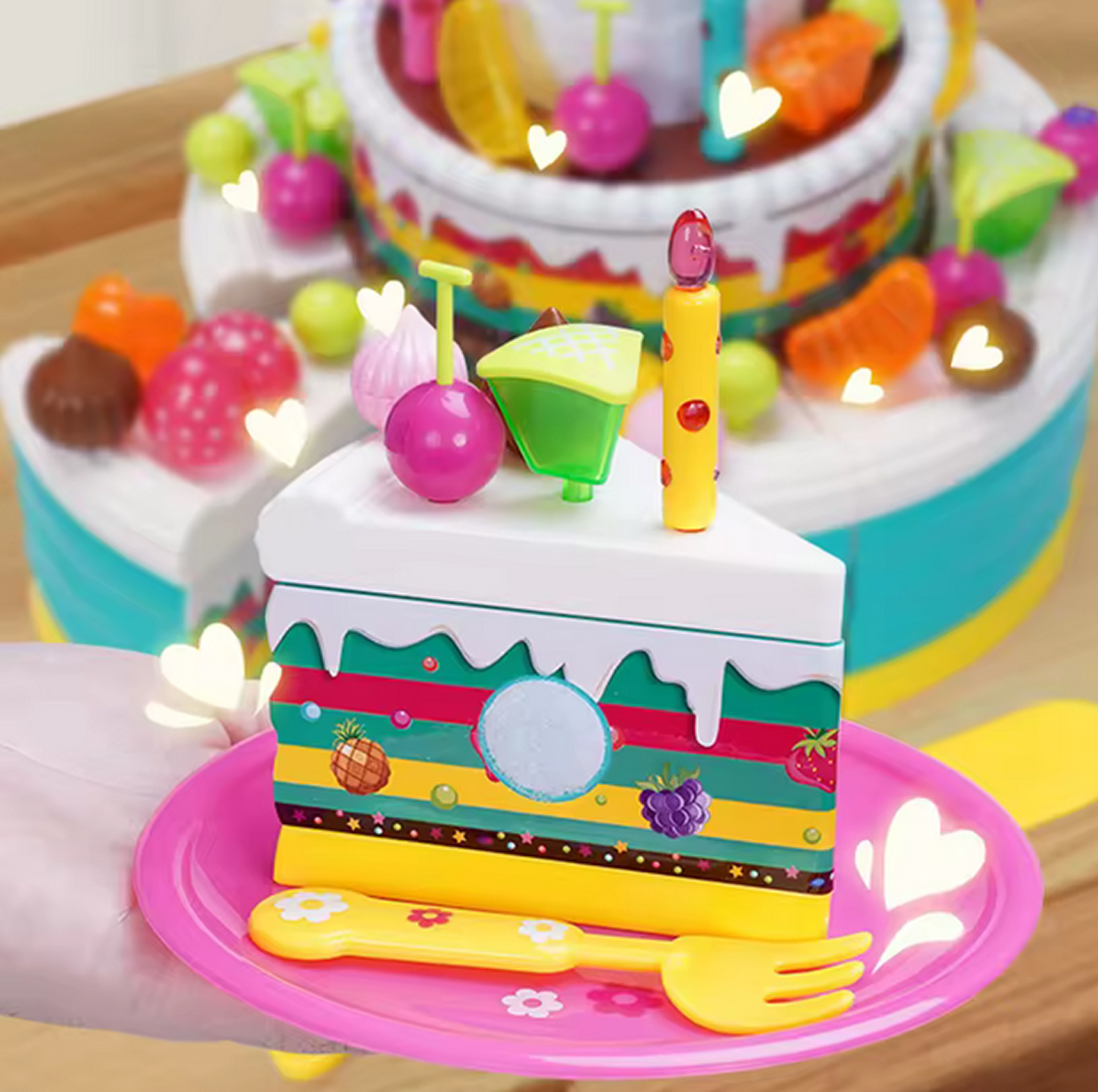Birthday Cake Toy 2 pcs for kids ages 3–10 – interactive pretend cake set with LED candles, music, and sound effects for fun role-play celebrations. Encourages creativity, social skills, coordination, and screen-free imaginative play with safe non-toxic materials.