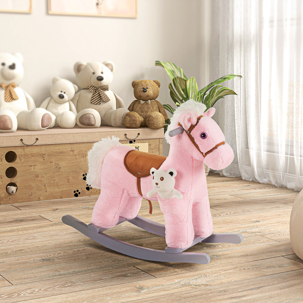 Kids Plush Rocking Horse with Bear Toy