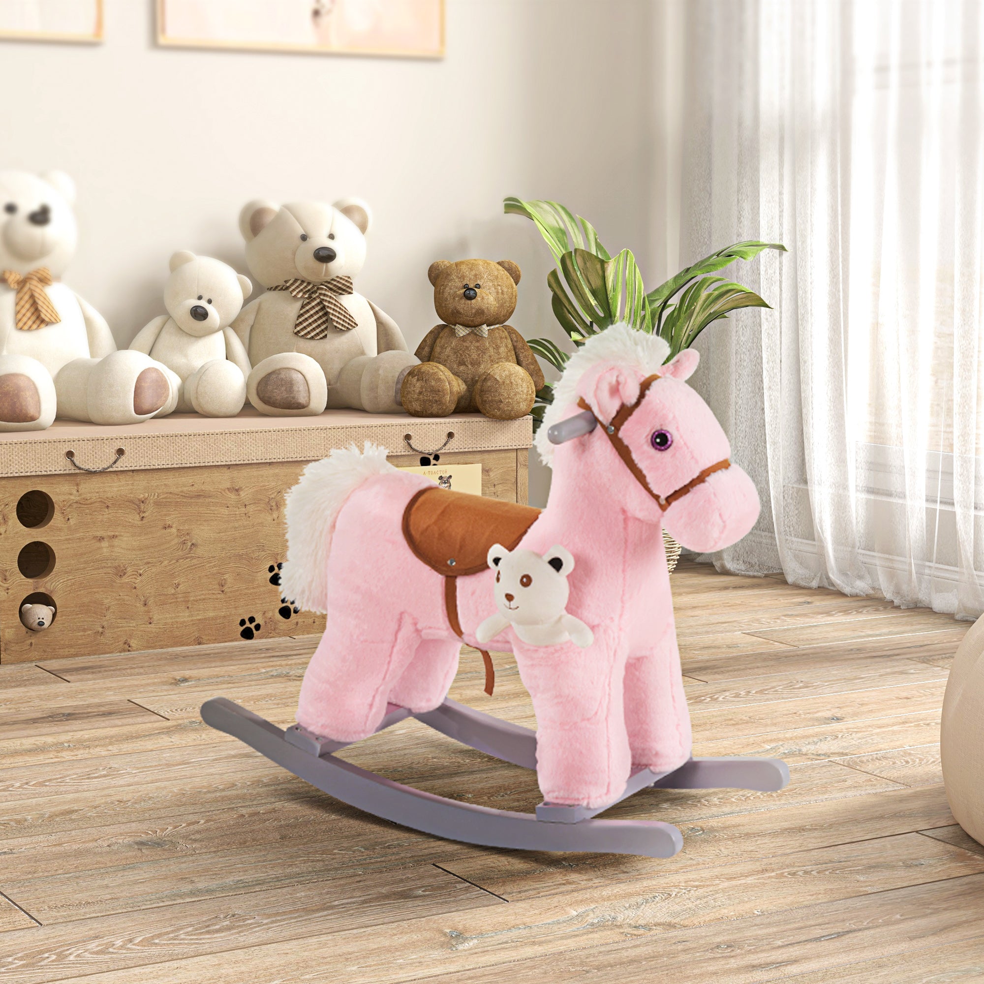 Kids Plush Rocking Horse with Bear Toy