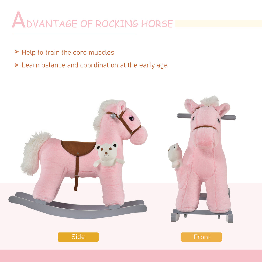 Kids Plush Rocking Horse with Bear Toy
