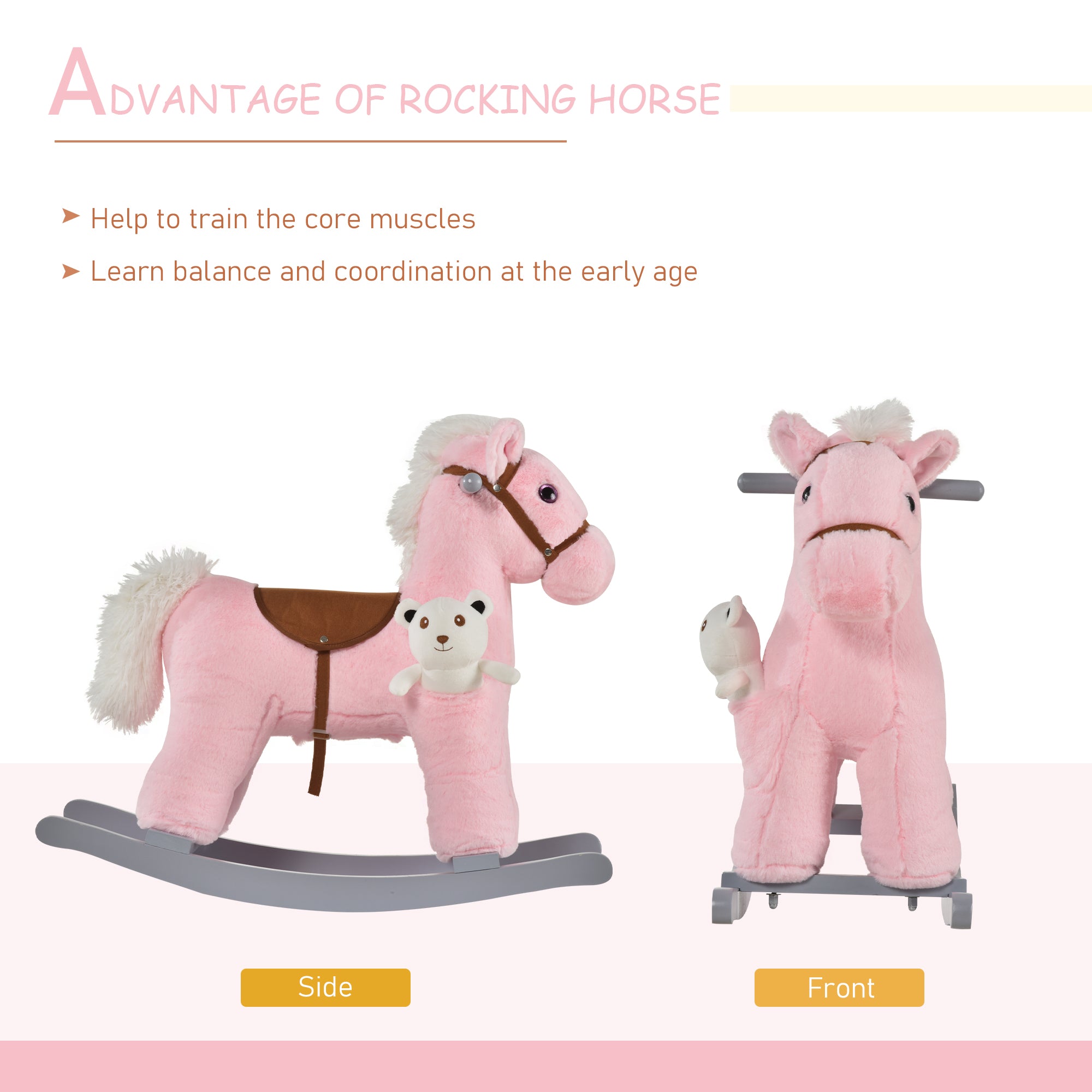 Kids Plush Rocking Horse with Bear Toy