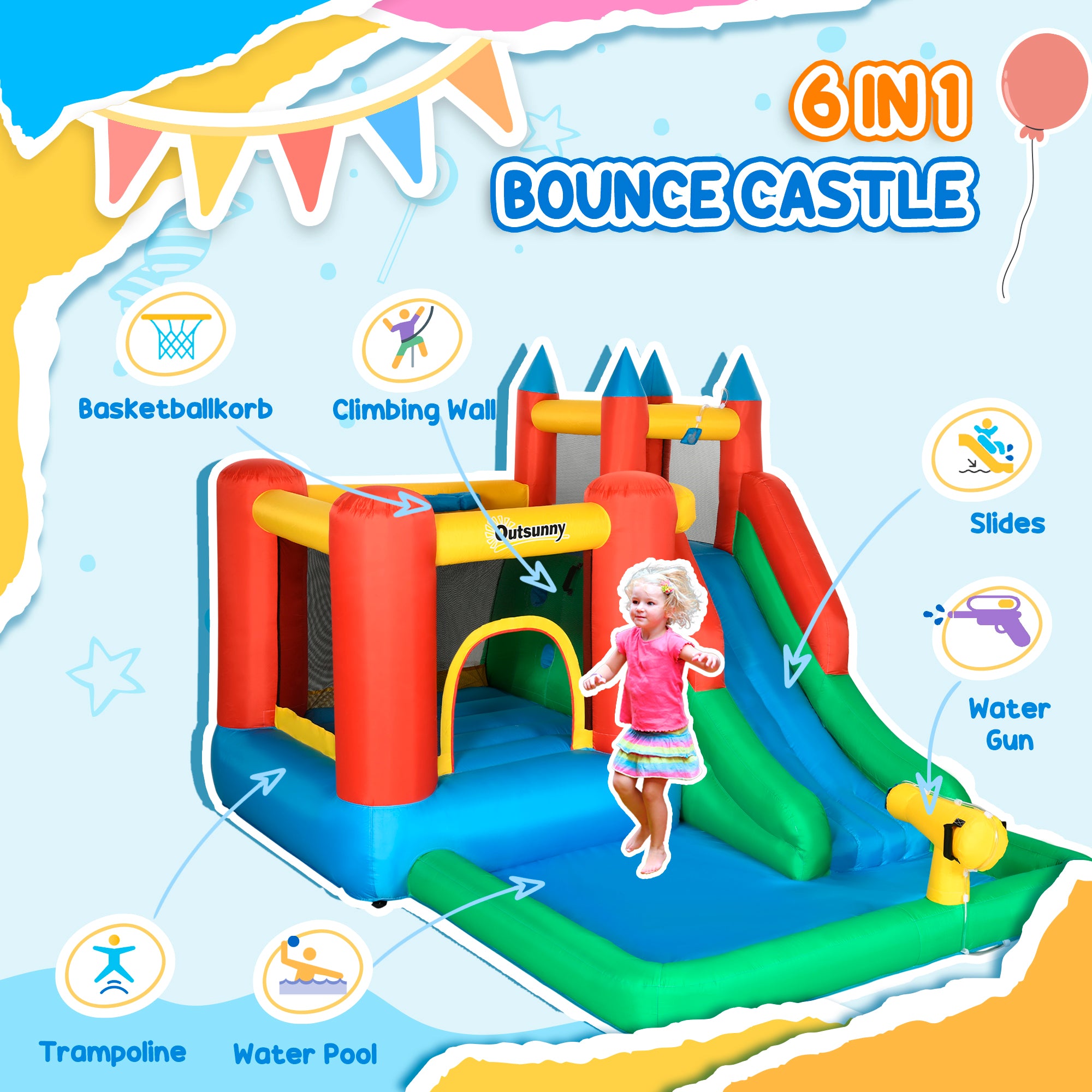 Kids Bounce House with Splash Pool 6-in-1