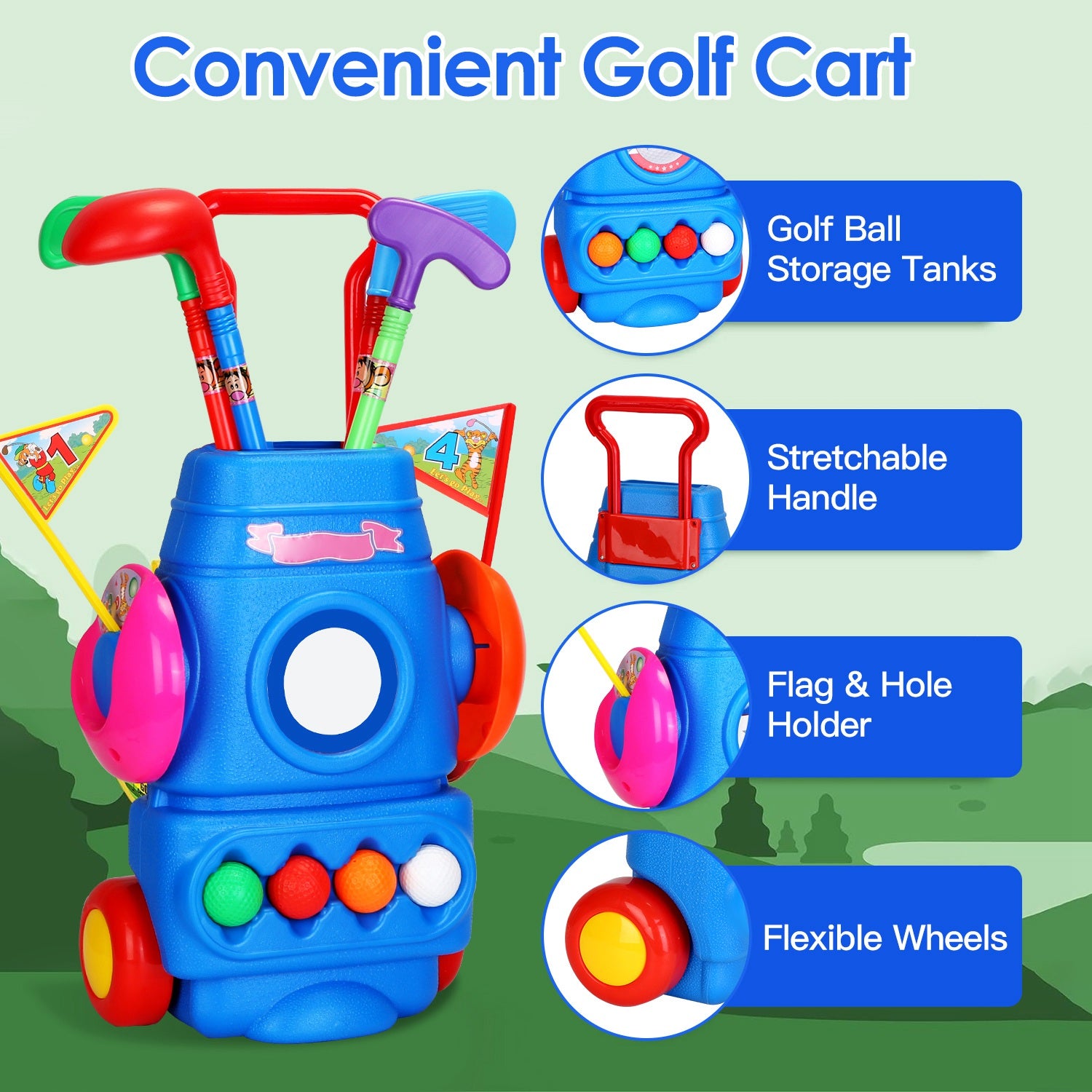 Kids Golf Toy Set with Portable Cart