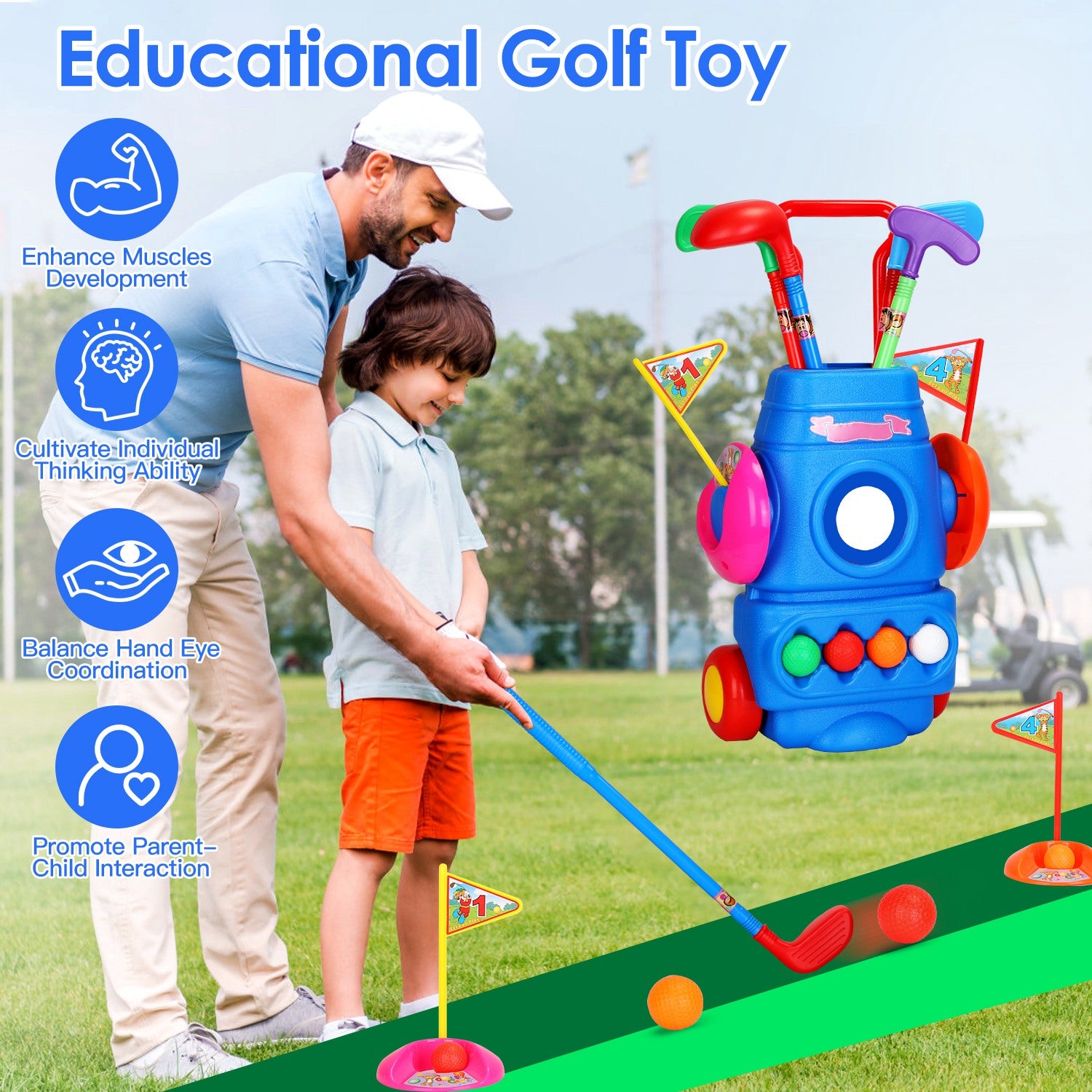 Kids Golf Toy Set with Portable Cart