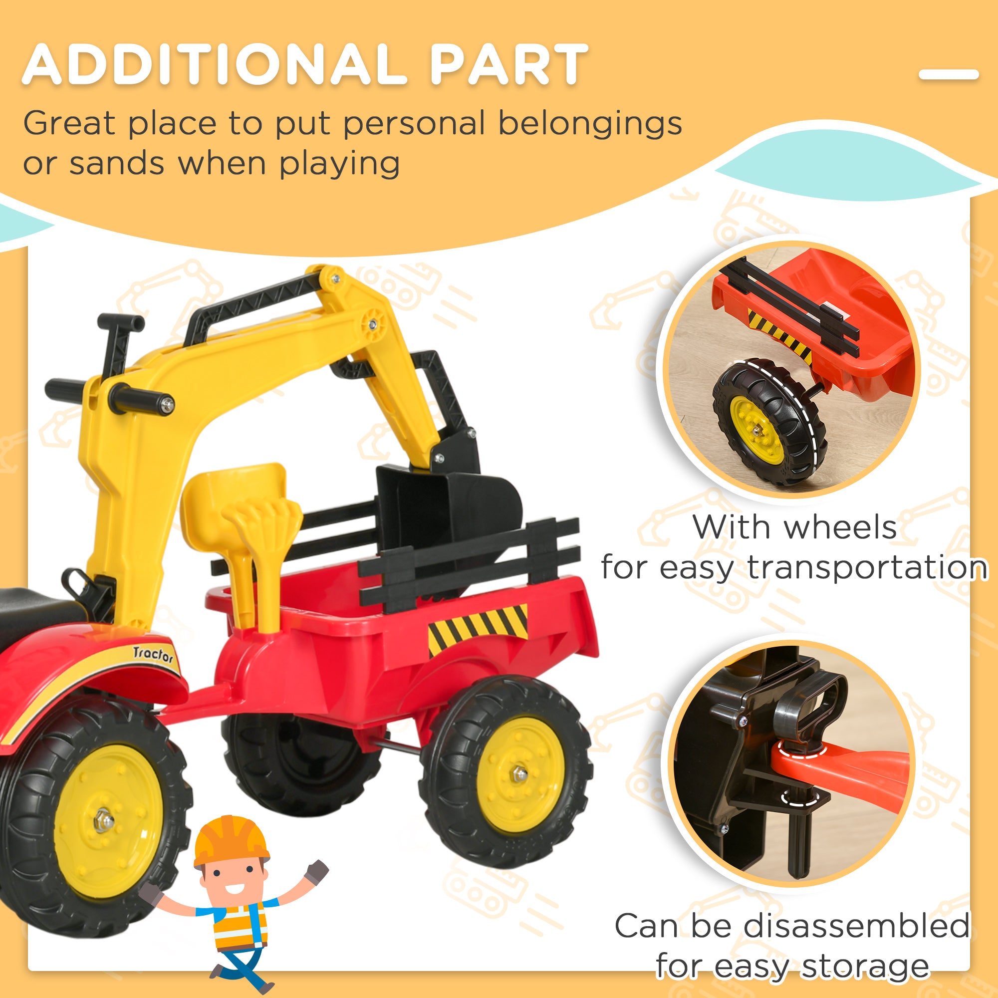 Kids Ride-on Excavator Digger with Trailer