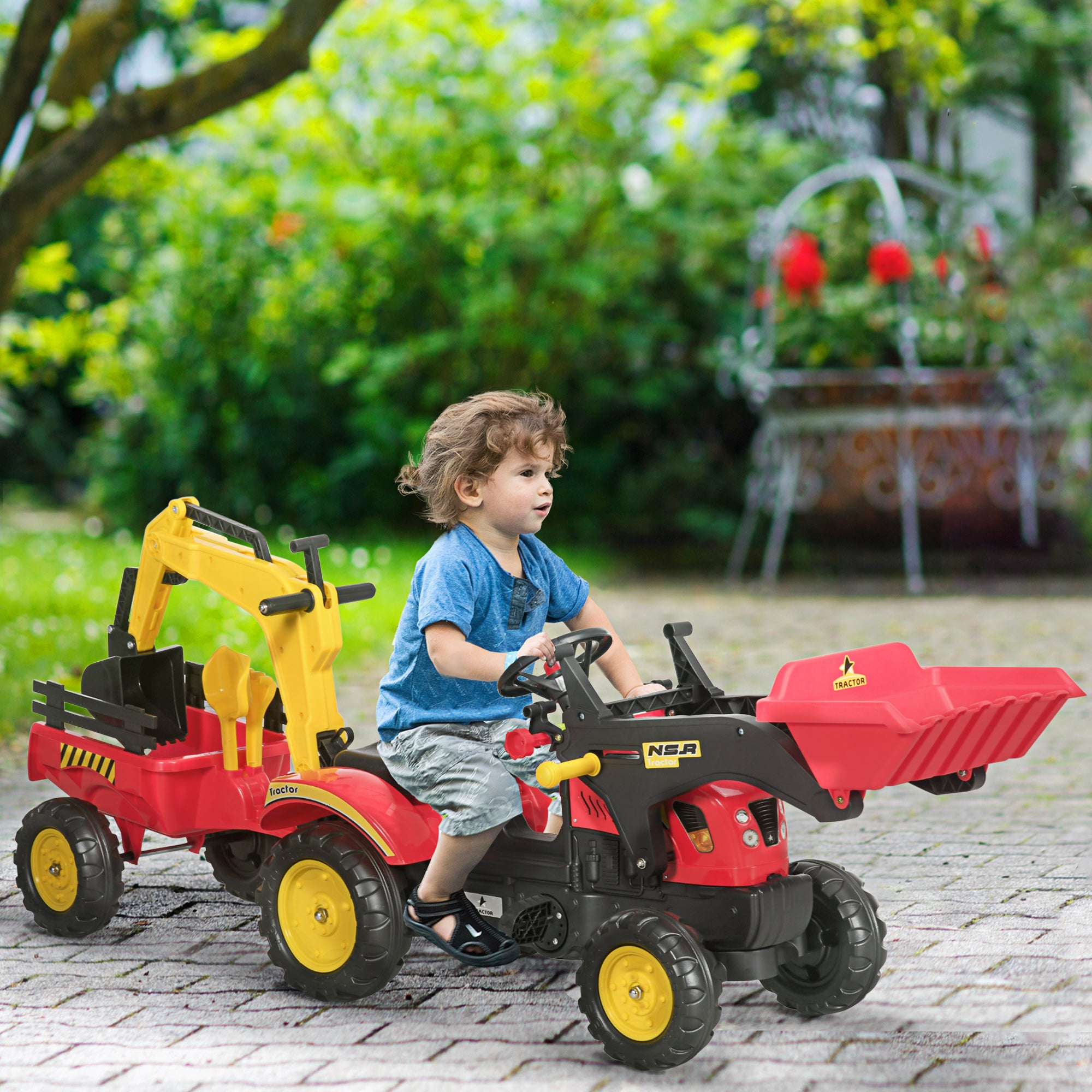 Kids Ride-on Excavator Digger with Trailer