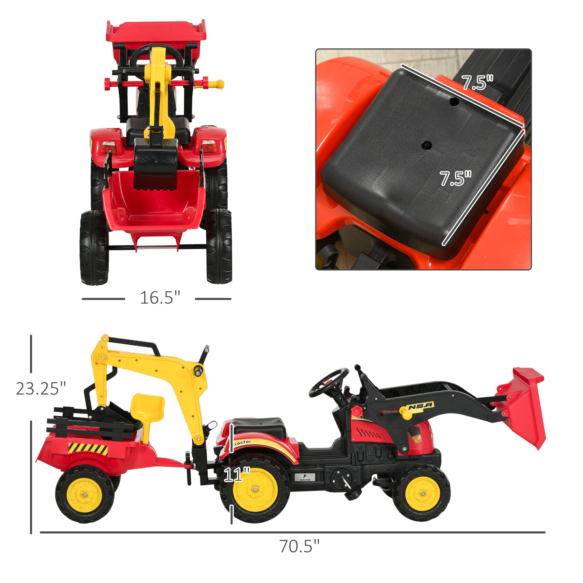 Kids Ride-on Excavator Digger with Trailer