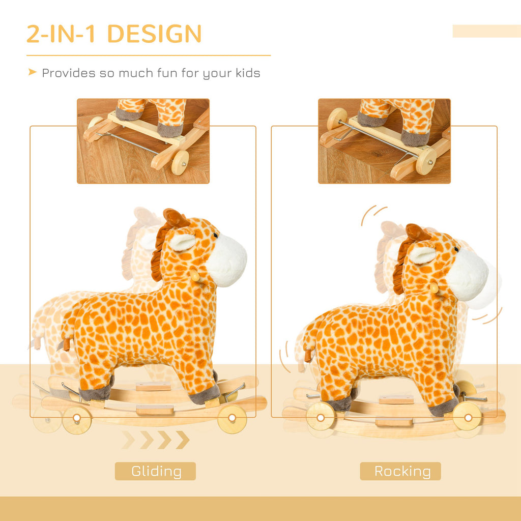 Kids Giraffe Rocking Horse and Rolling Ride-On