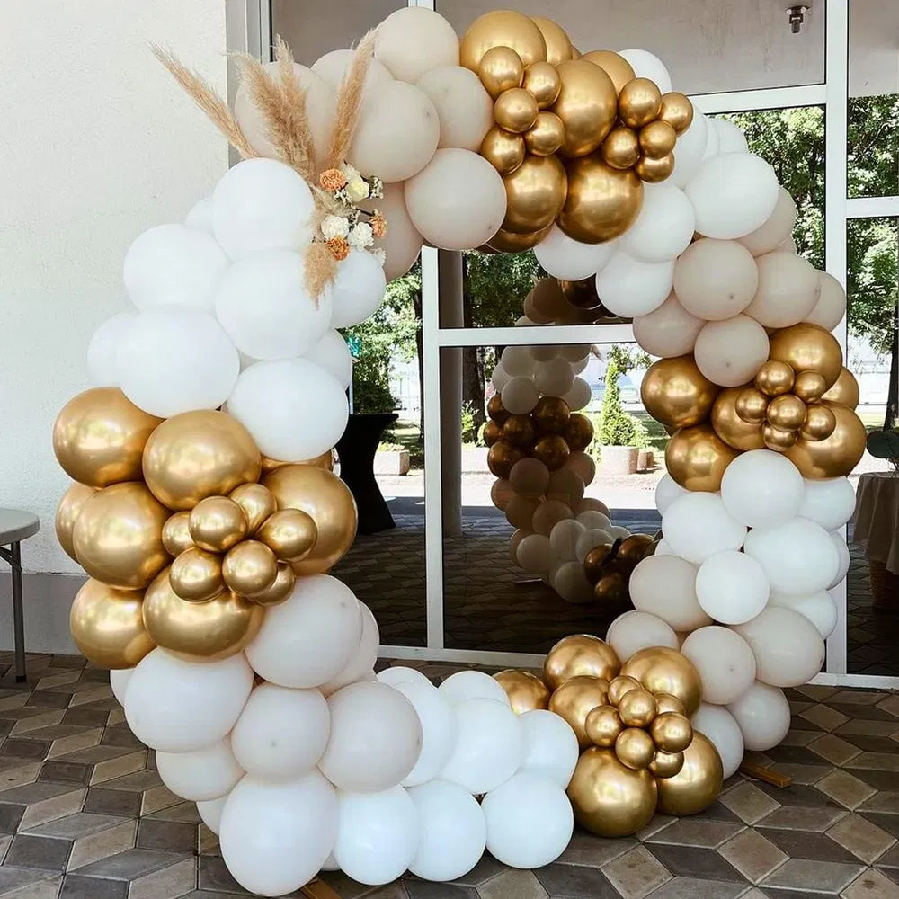 White & Gold Balloon Arch Kit 124pcs
