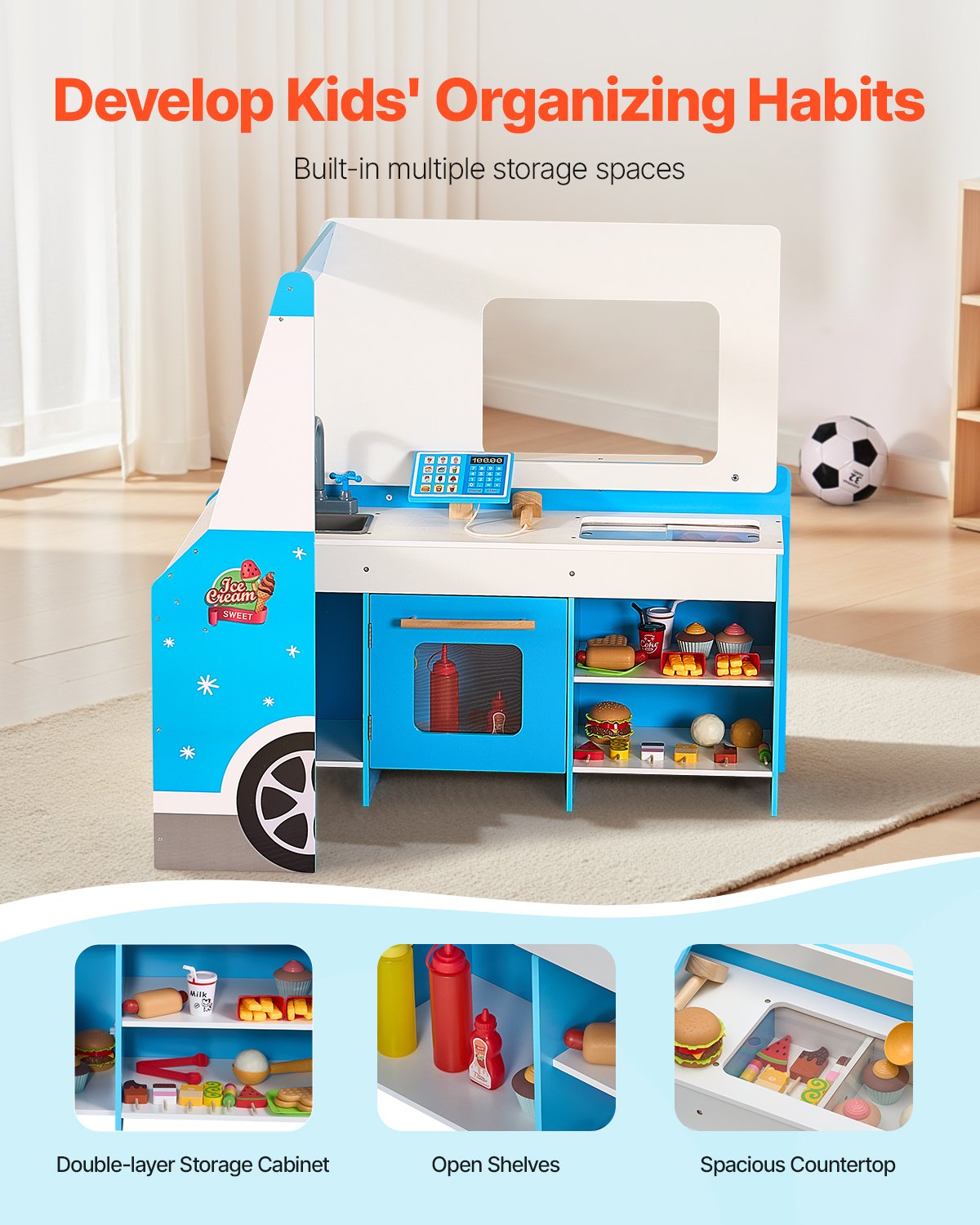 Kids Wooden Ice Cream Truck Playset 25pcs